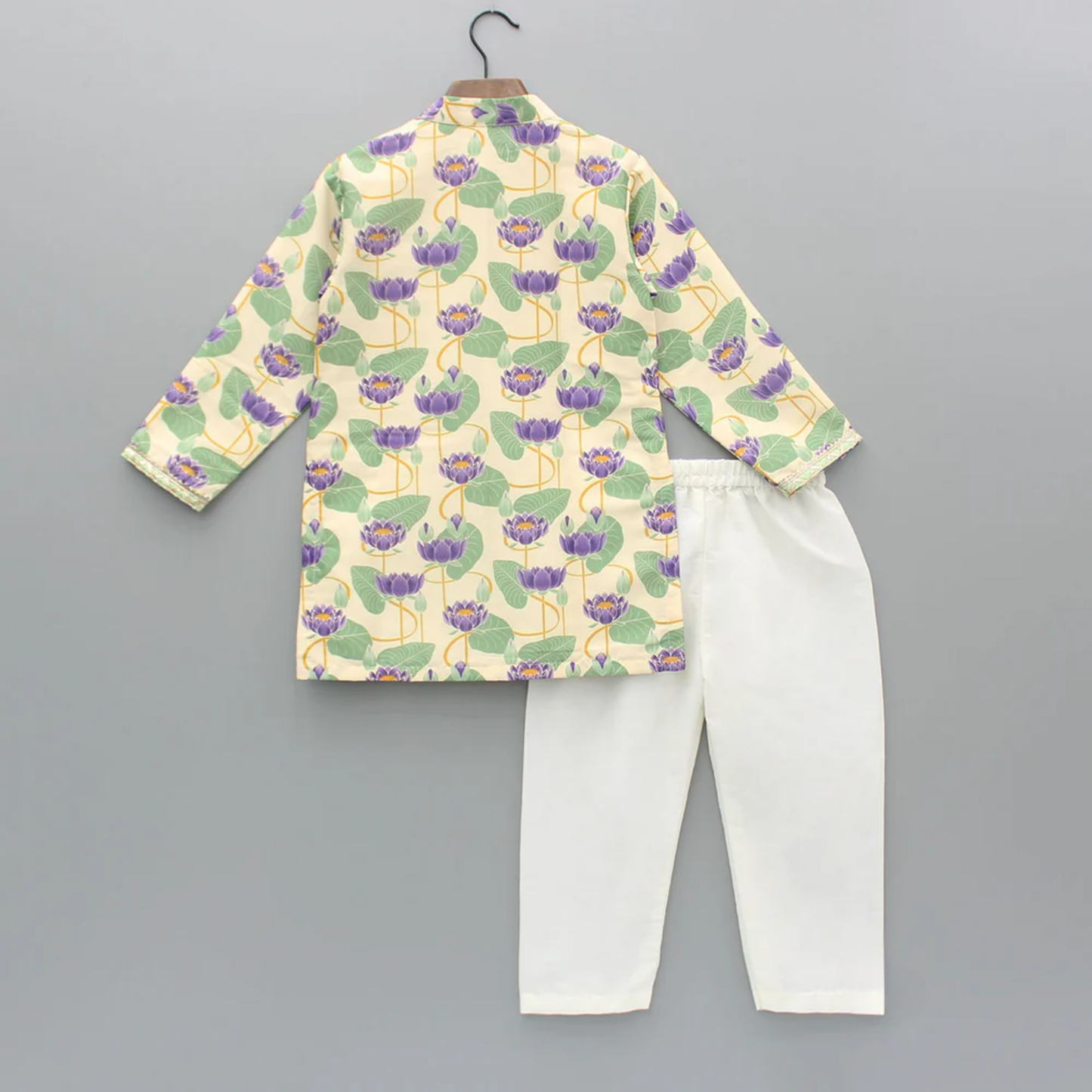 Gold lotus printed kurta pajama set