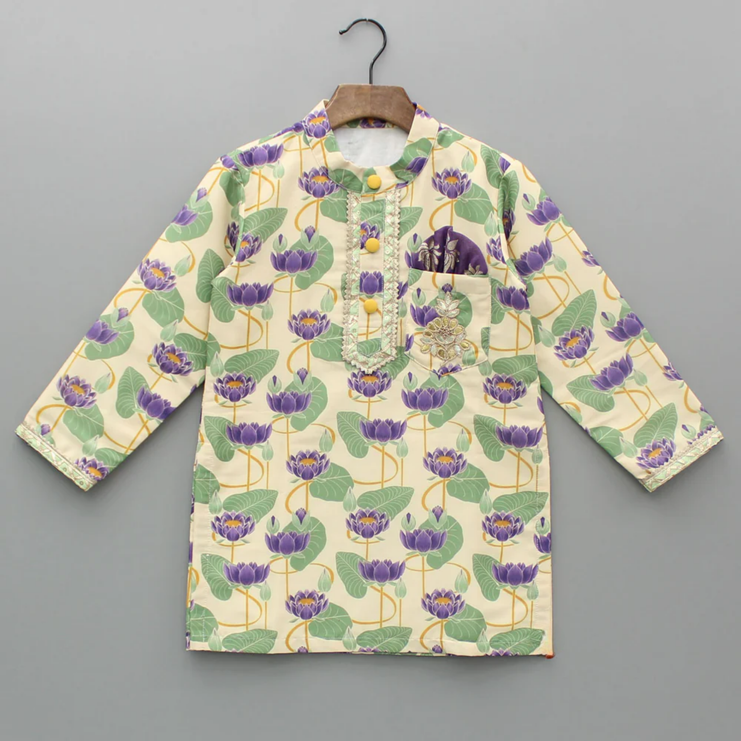 Gold lotus printed kurta pajama set