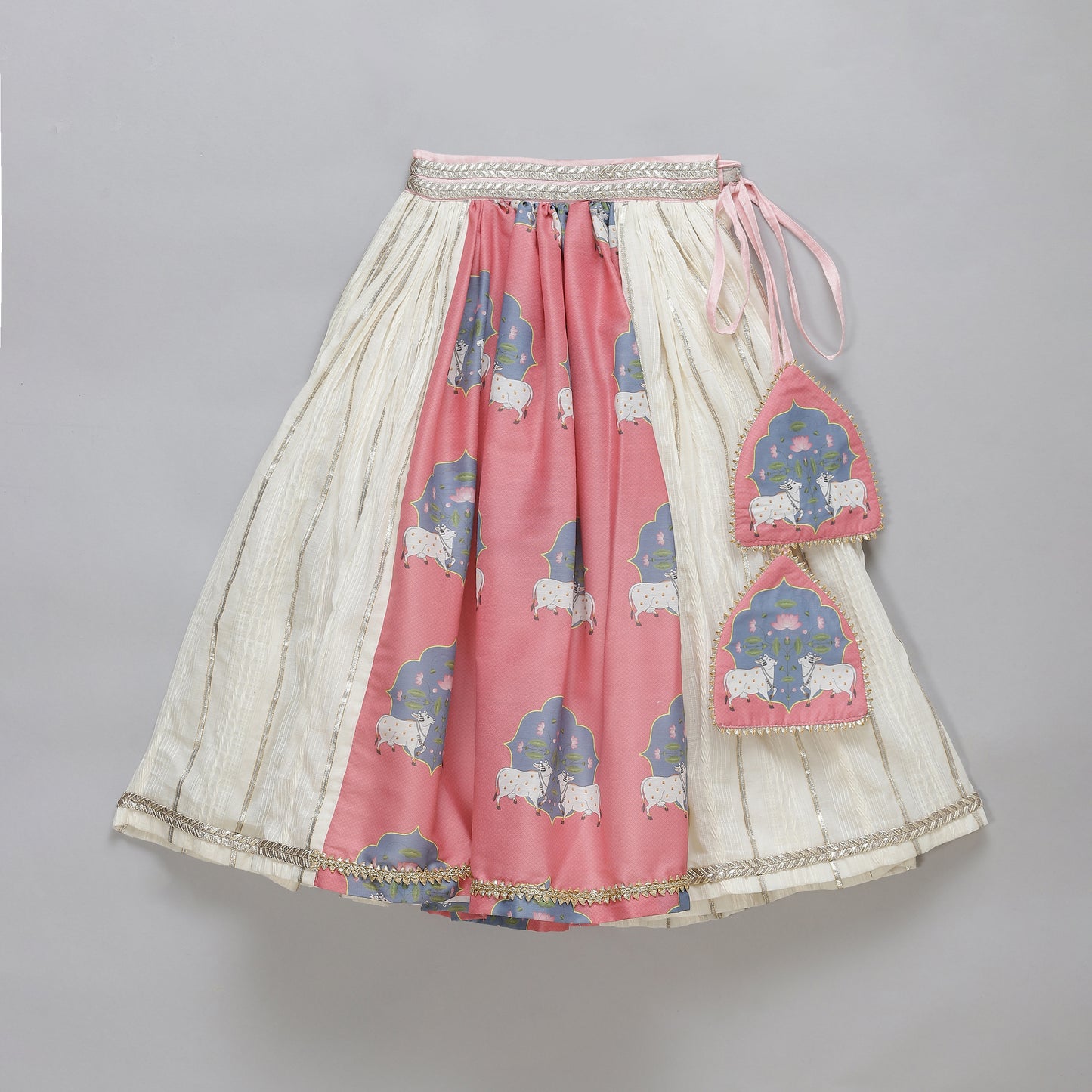 Cow printed Pink and off white lehnga set