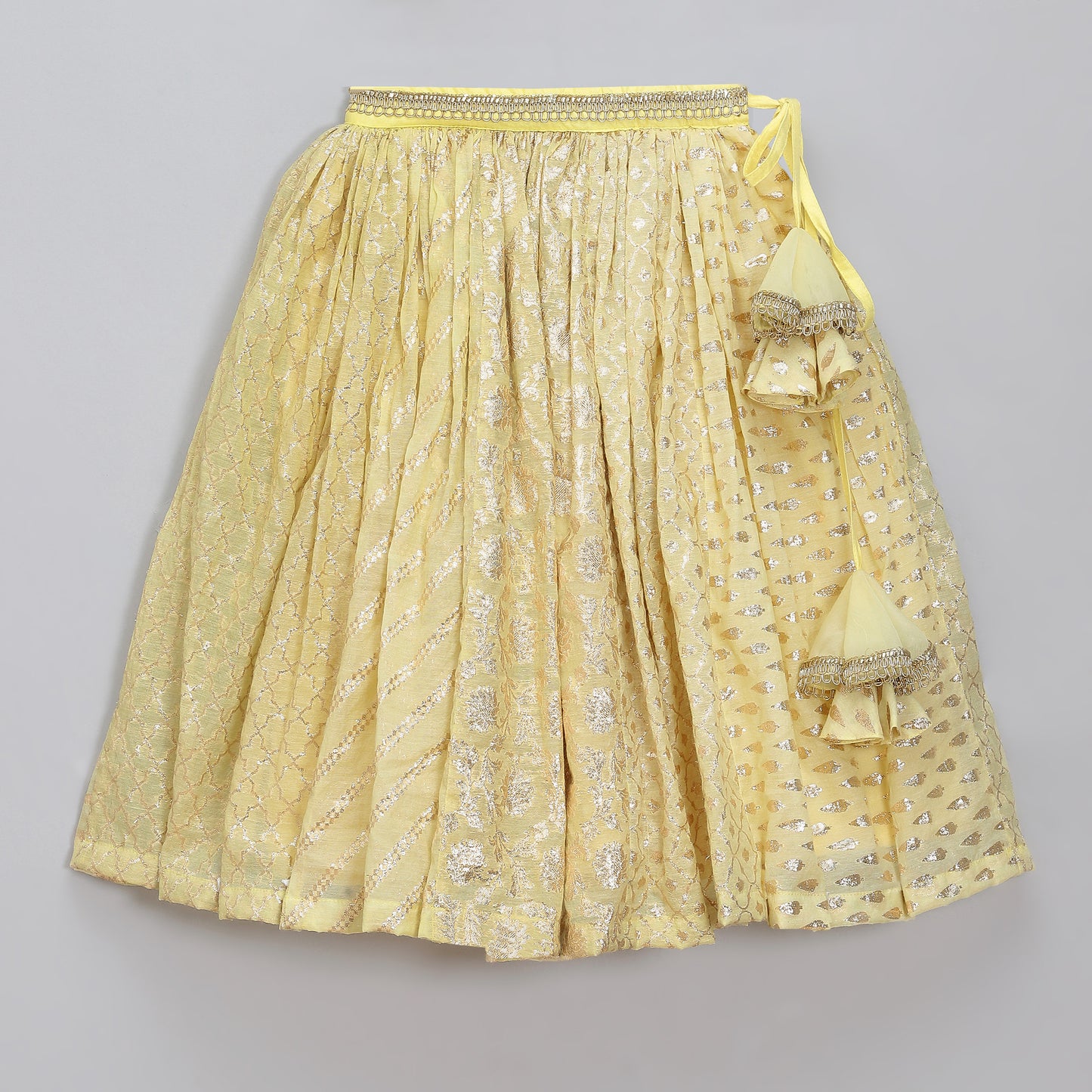 Lime Yellow organza frill chanderi lehnga set