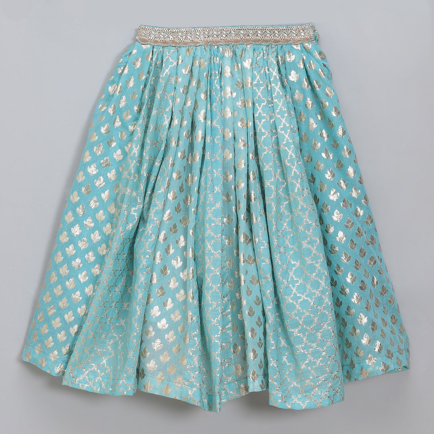 Blue ruffled Blouse with Cotton Zari Lehnga