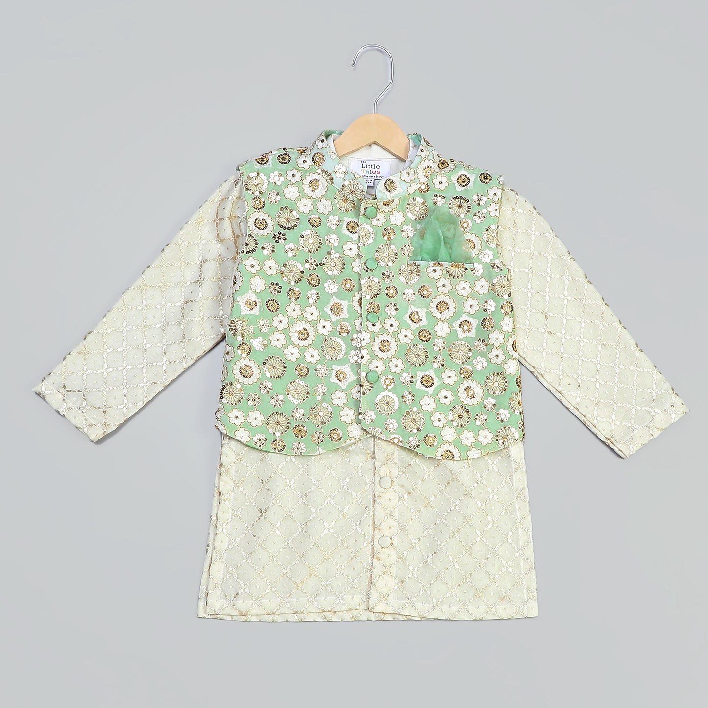 Green sequins embroidery nehru jacket Kurta Payjama set