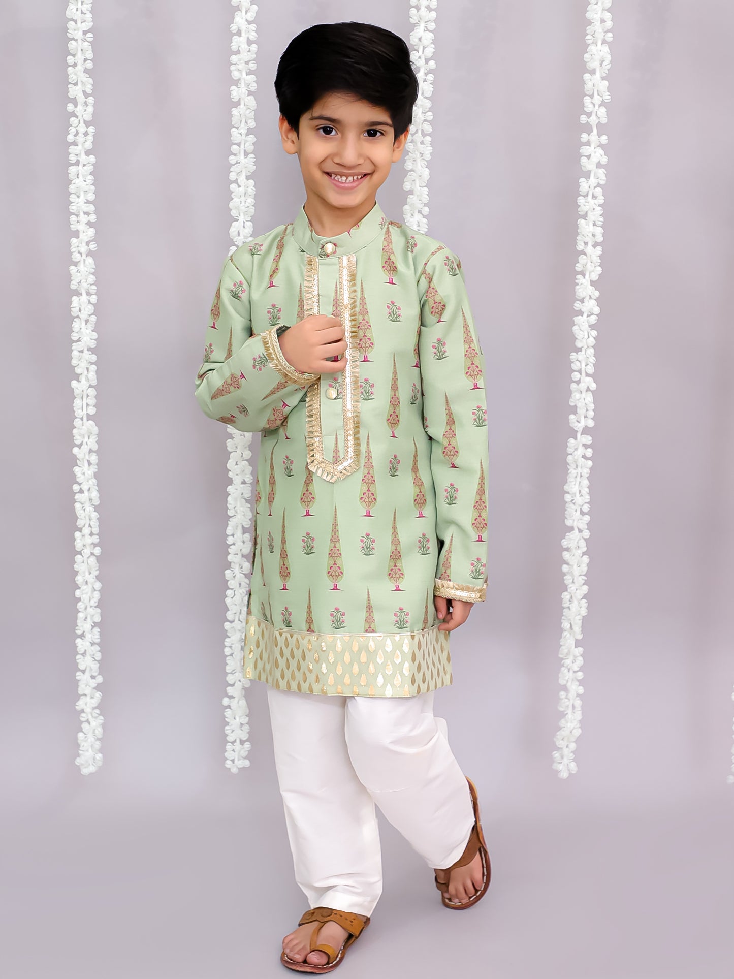 Mint green mughal print kurta set