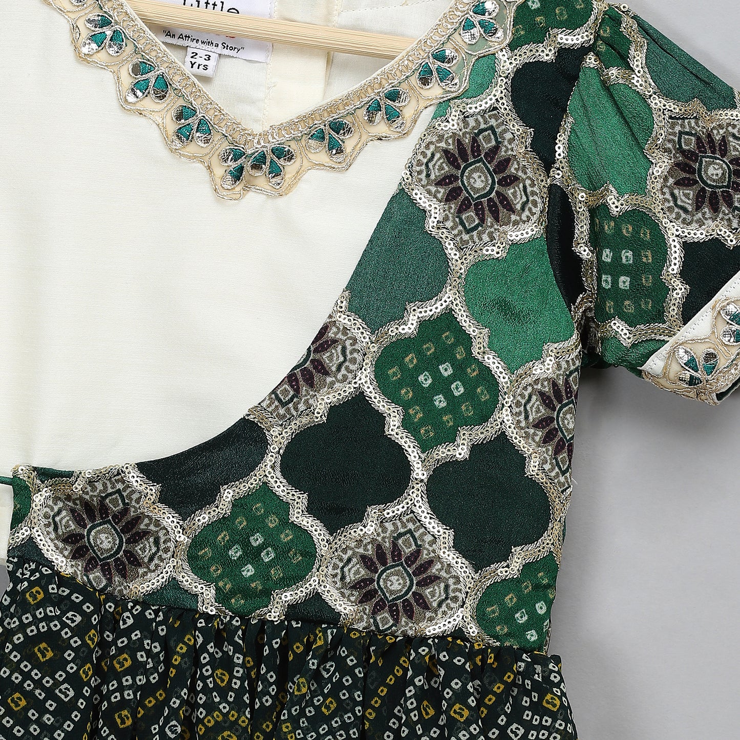 Green Bandhini peplum blouse lehnga set