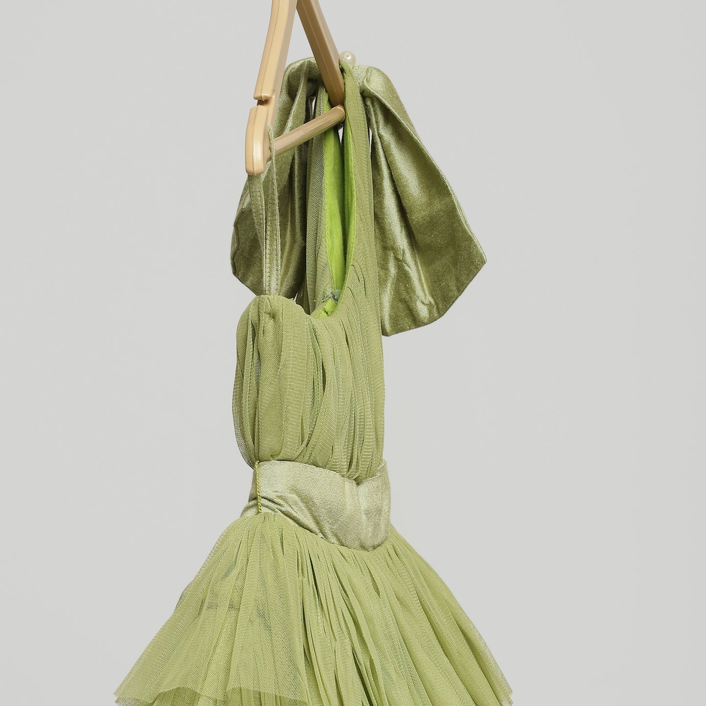 GREEN NET REFFLED DRESS