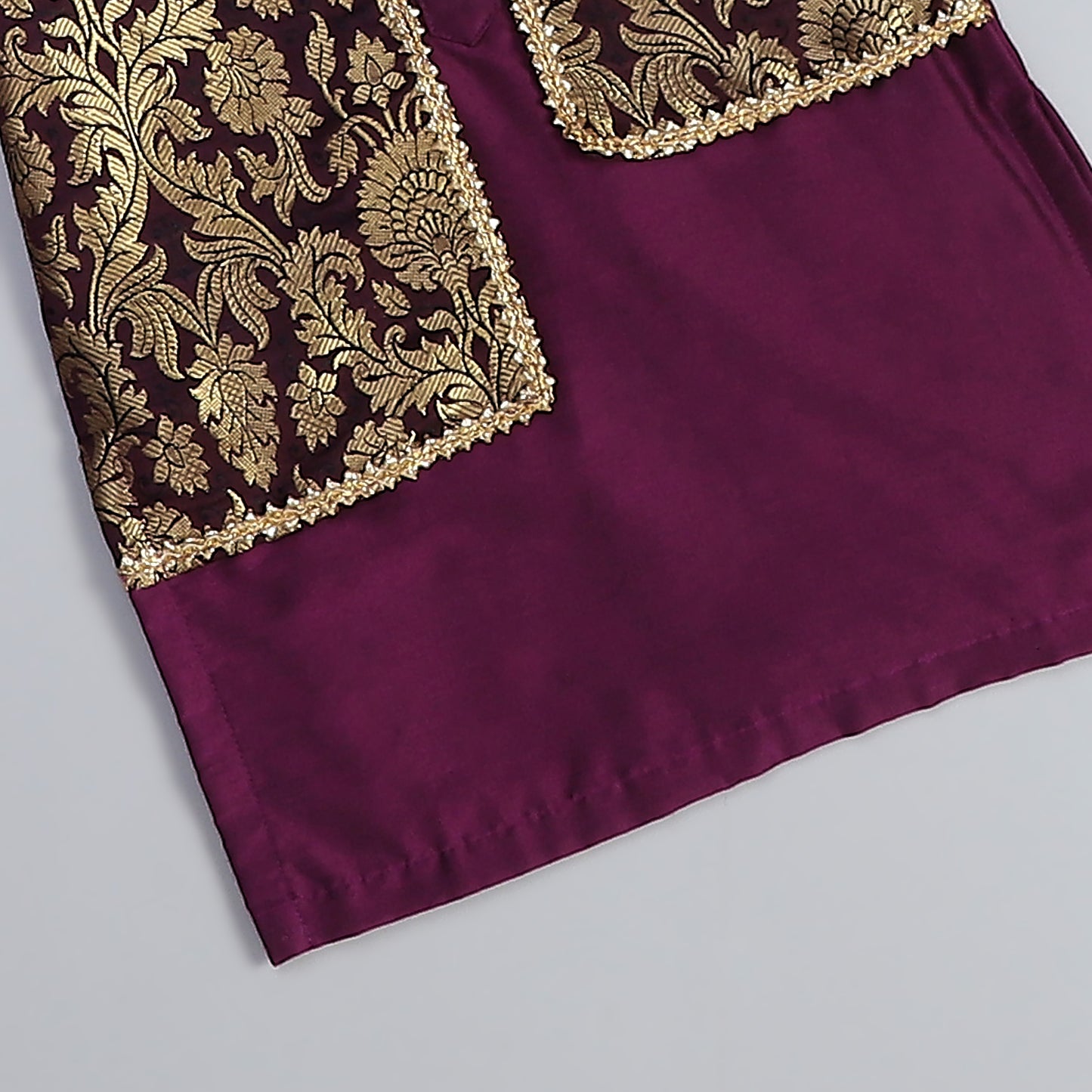 purple kurta with brocade Attached Jacket and Pyjama