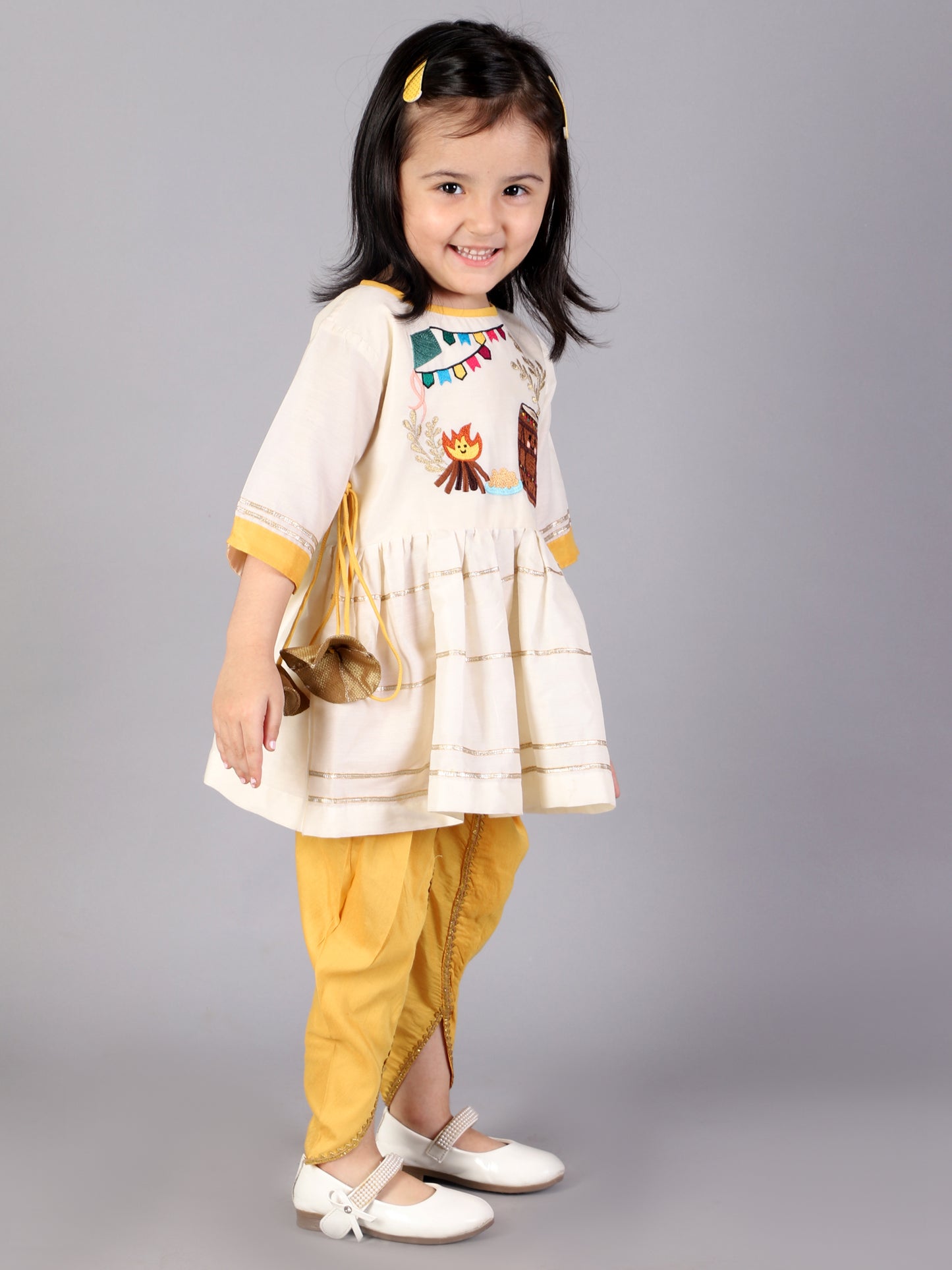 Offwhite Lohri Embroidery Angrakha dhoti set