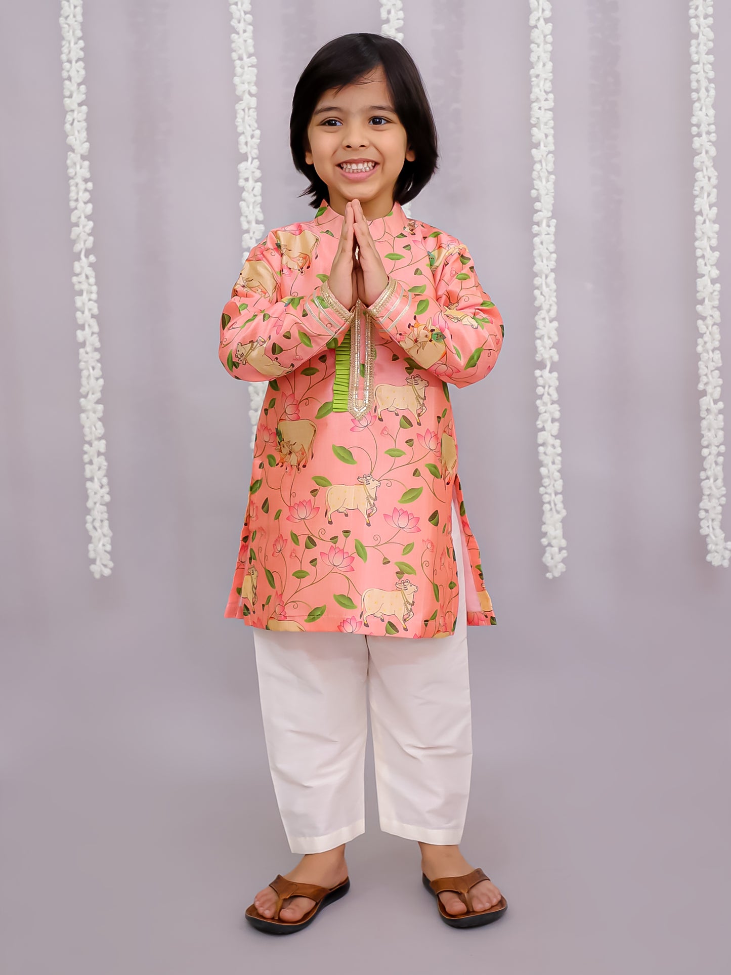 Peach cow print kurta set