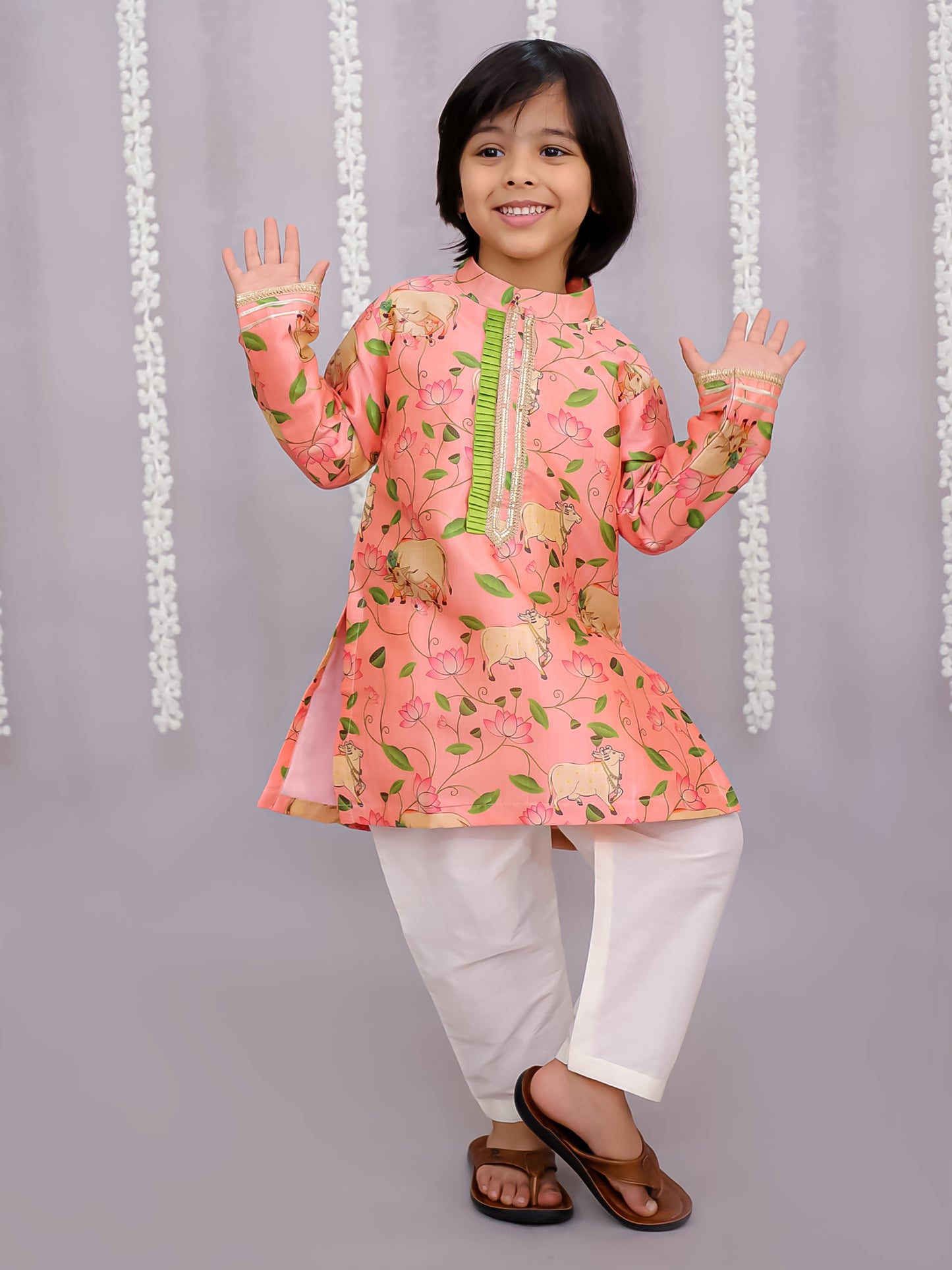 Peach cow print kurta set