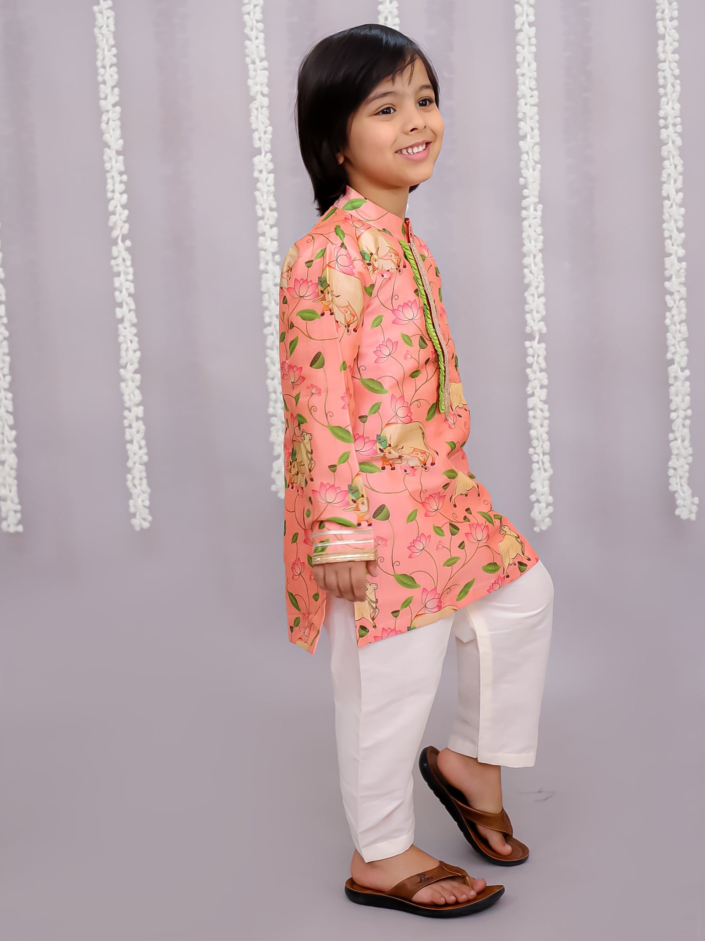 Peach cow print kurta set