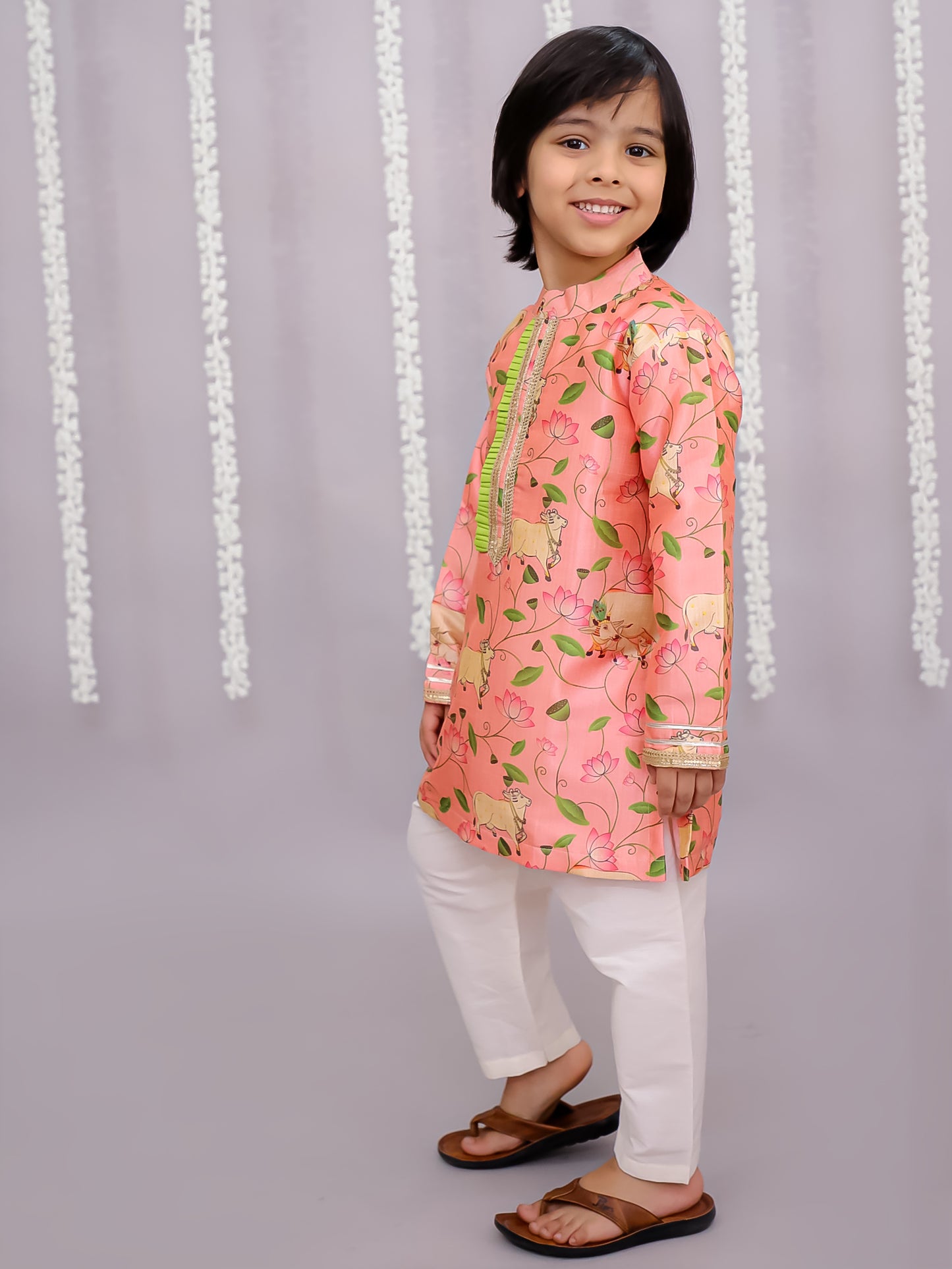 Peach cow print kurta set