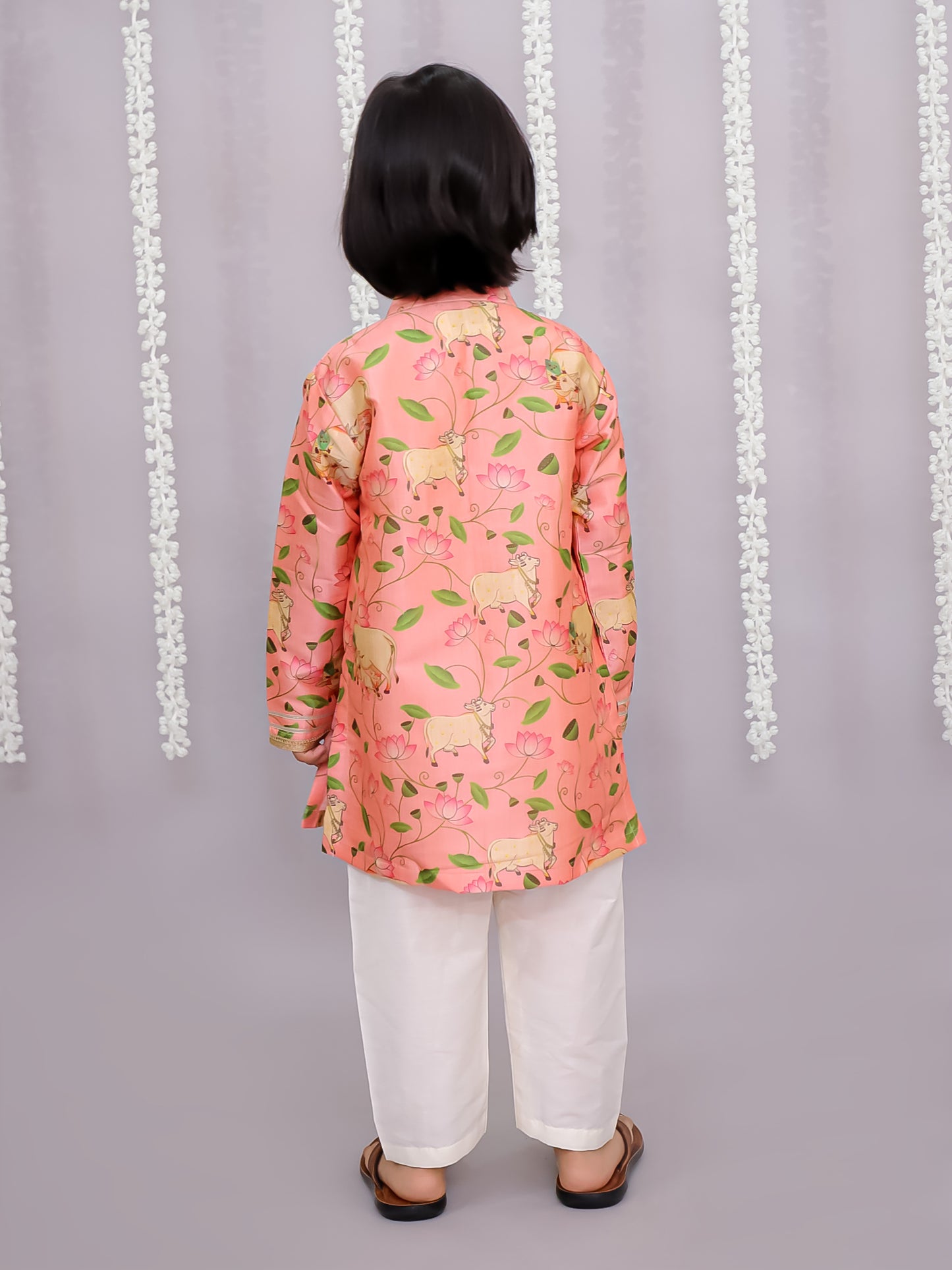 Peach cow print kurta set