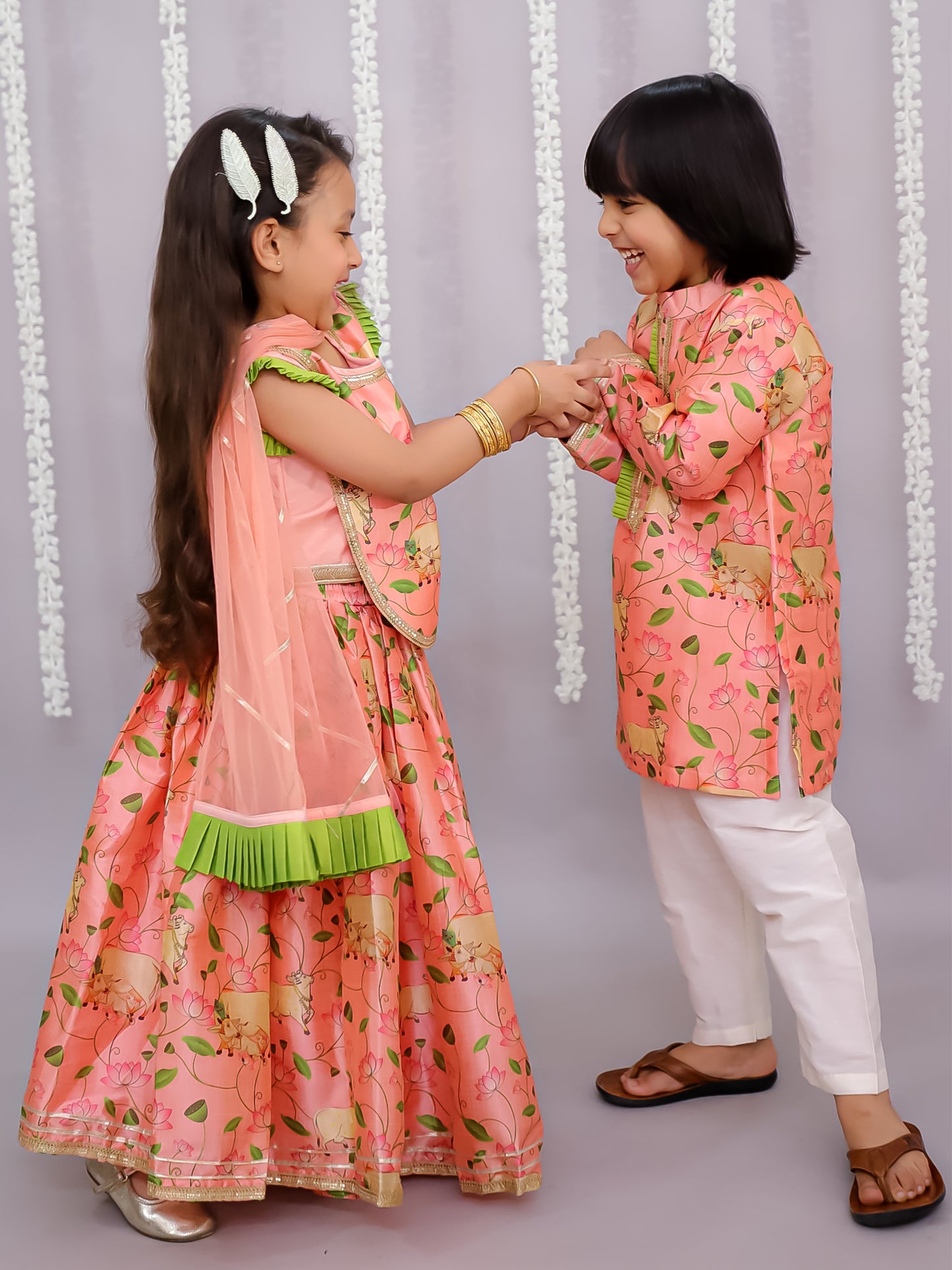 Peach cow print kurta set