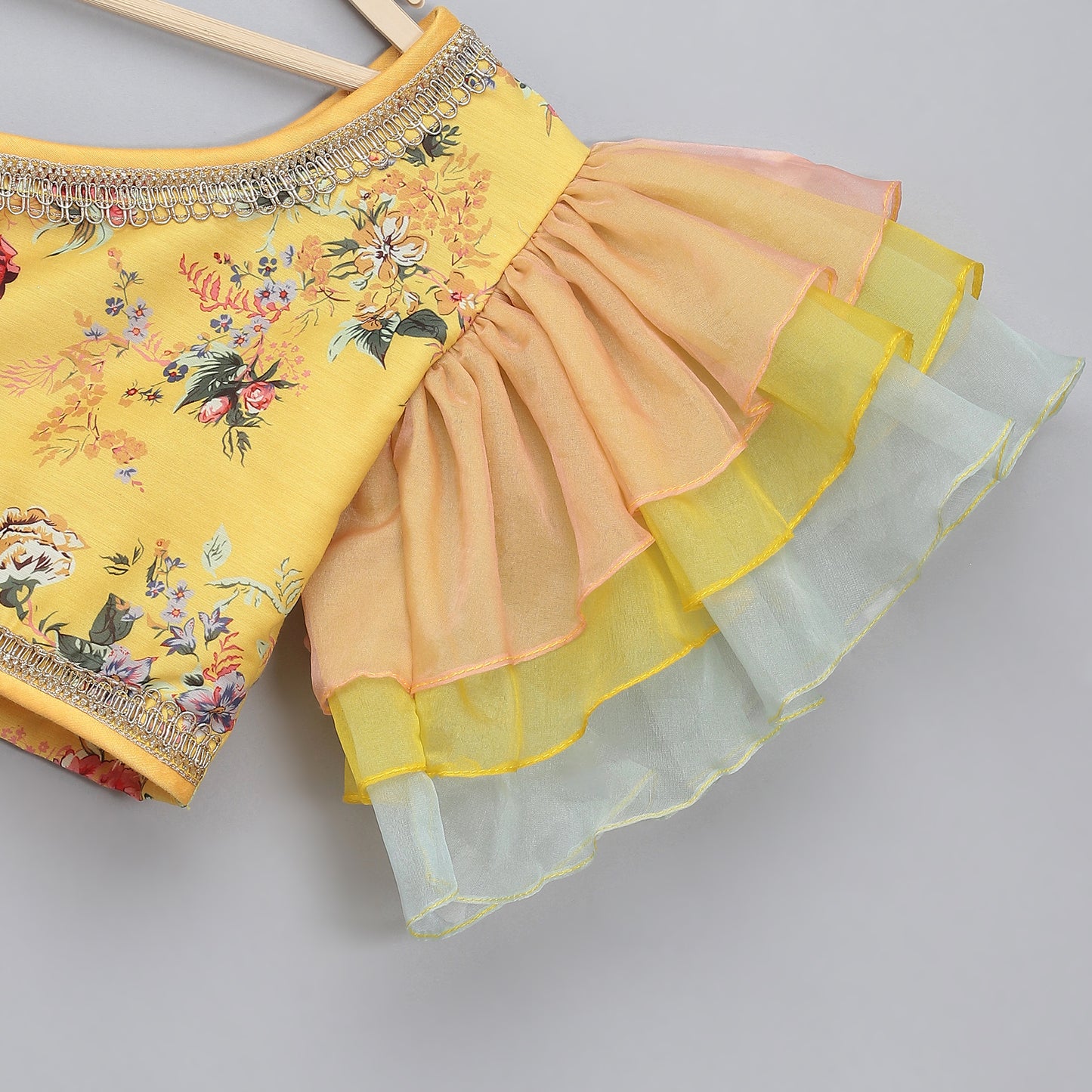 Yellow Floral printed off shoulder lehnga set