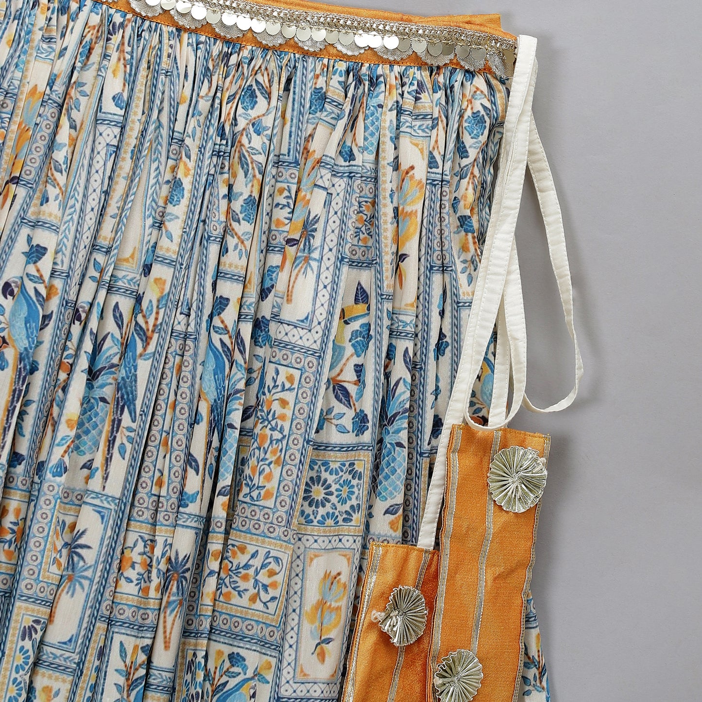 Orange Parrot printed Lehnga set
