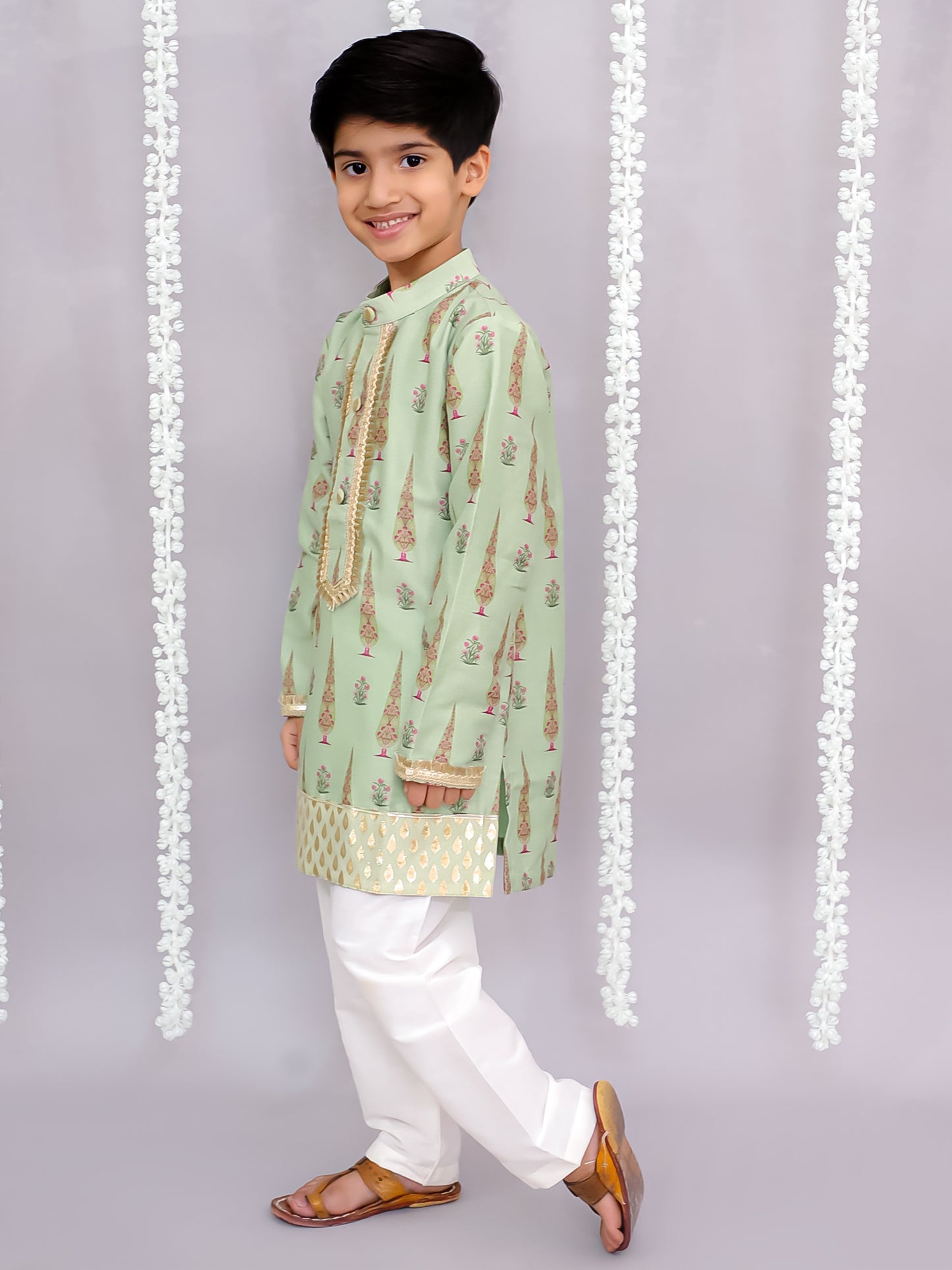 Mint green mughal print kurta set