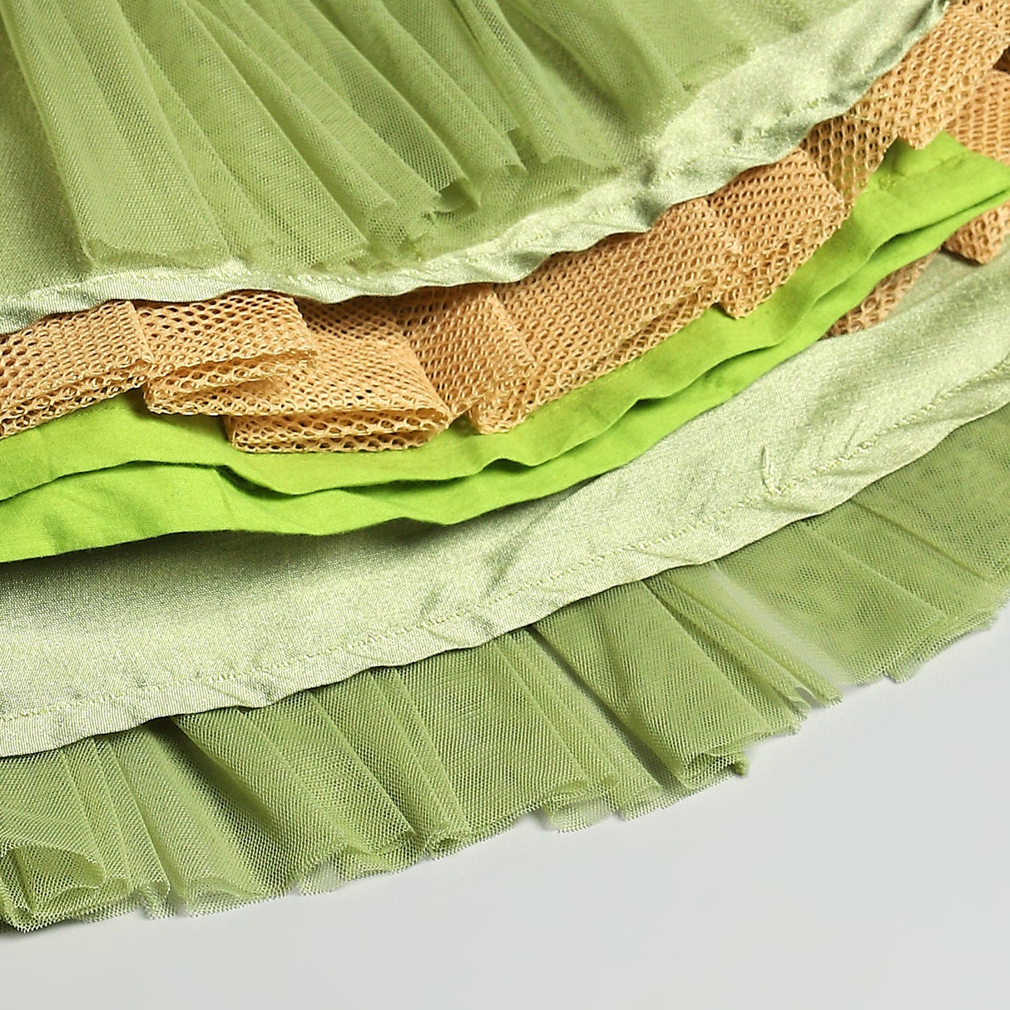 GREEN NET REFFLED DRESS