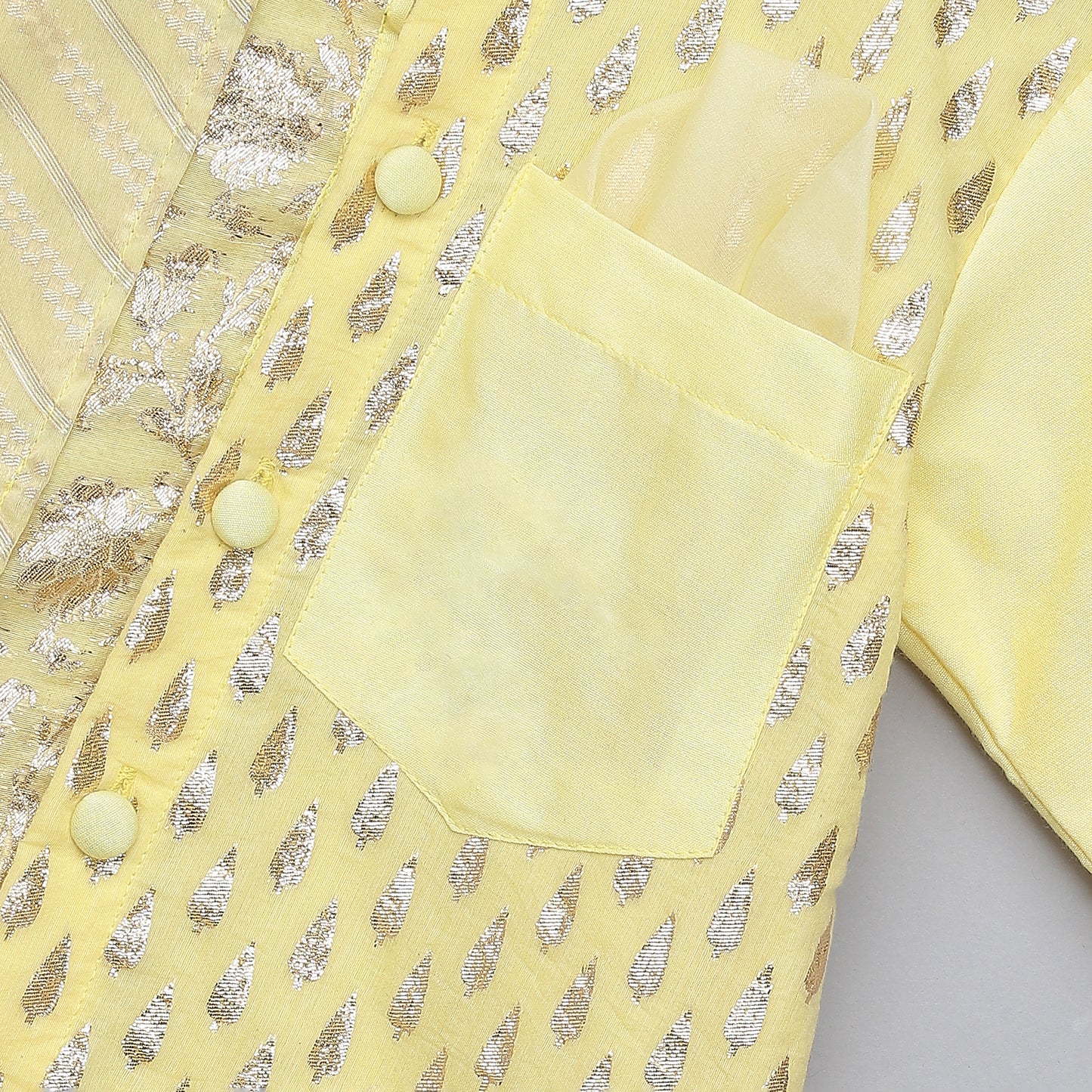 Lime Yellow multi zari panelled kurta Pyjama