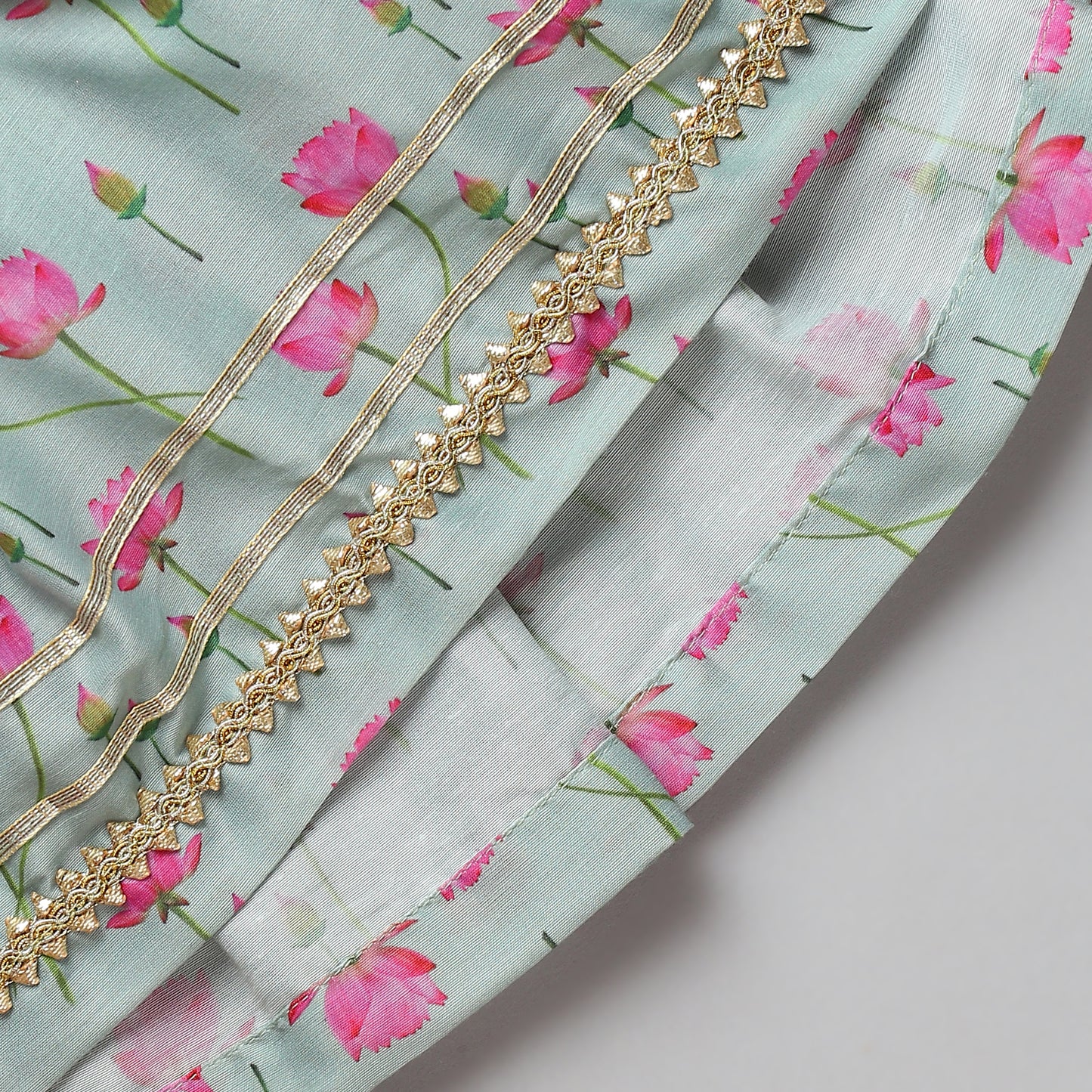 Mint green Lotus print Angrakha dhoti set