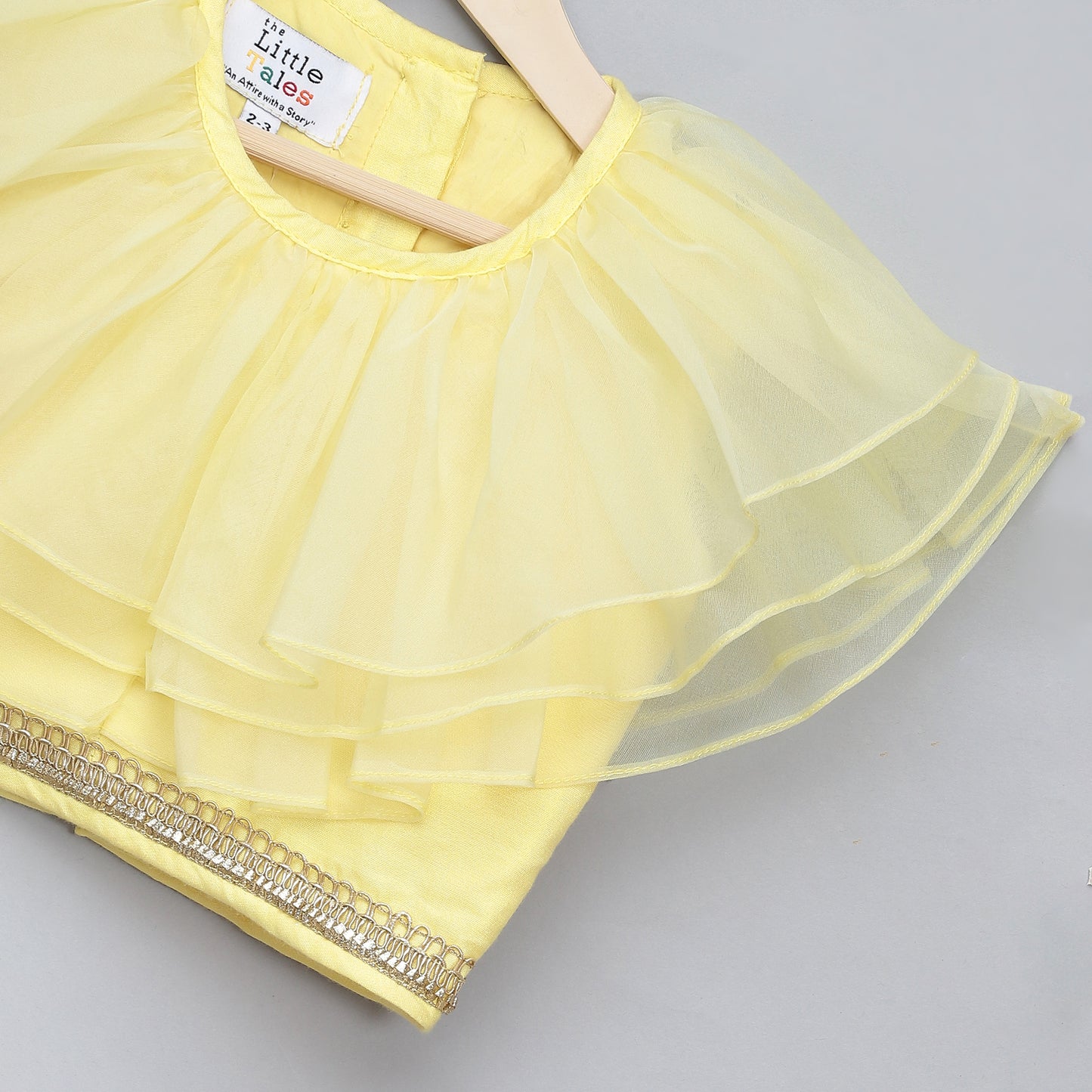 Lime Yellow organza frill chanderi lehnga set
