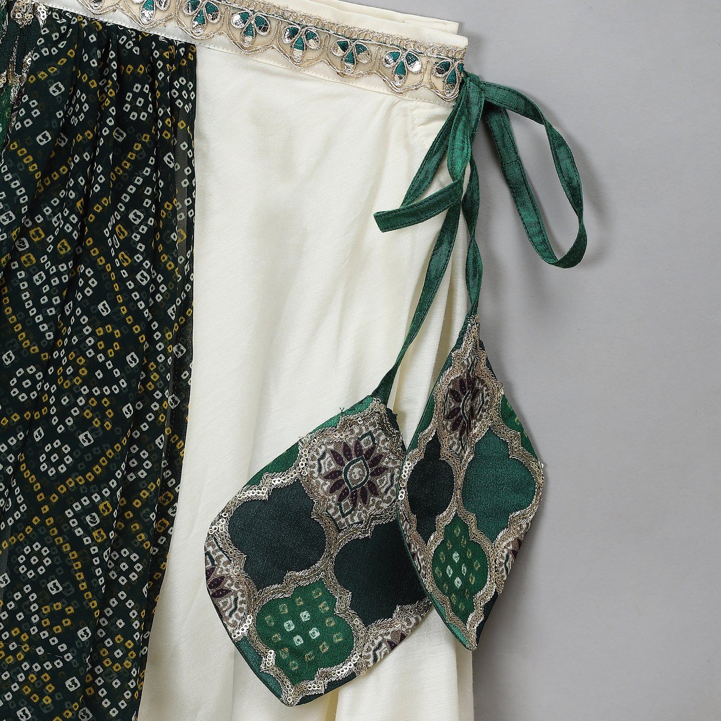 Green Bandhini peplum blouse lehnga set