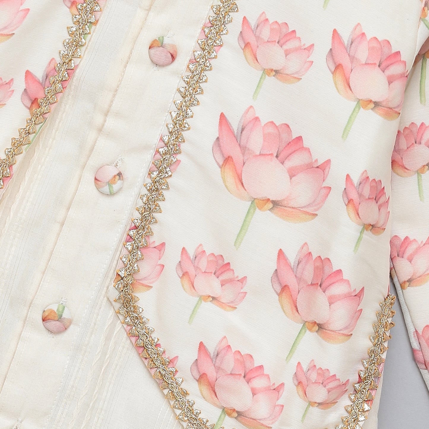 Off white peach lotus printed kurta set