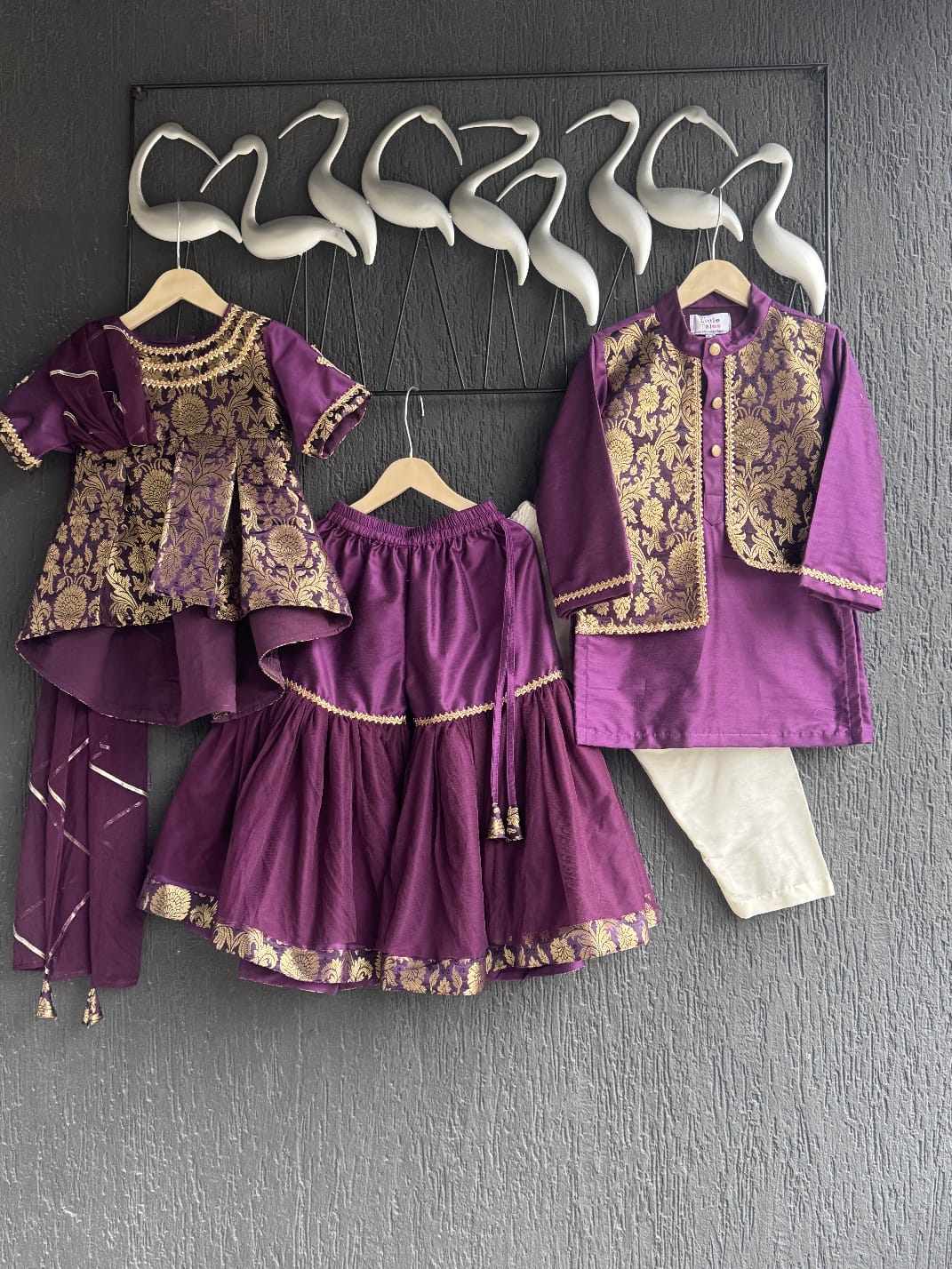 purple kurta with brocade Attached Jacket and Pyjama -1