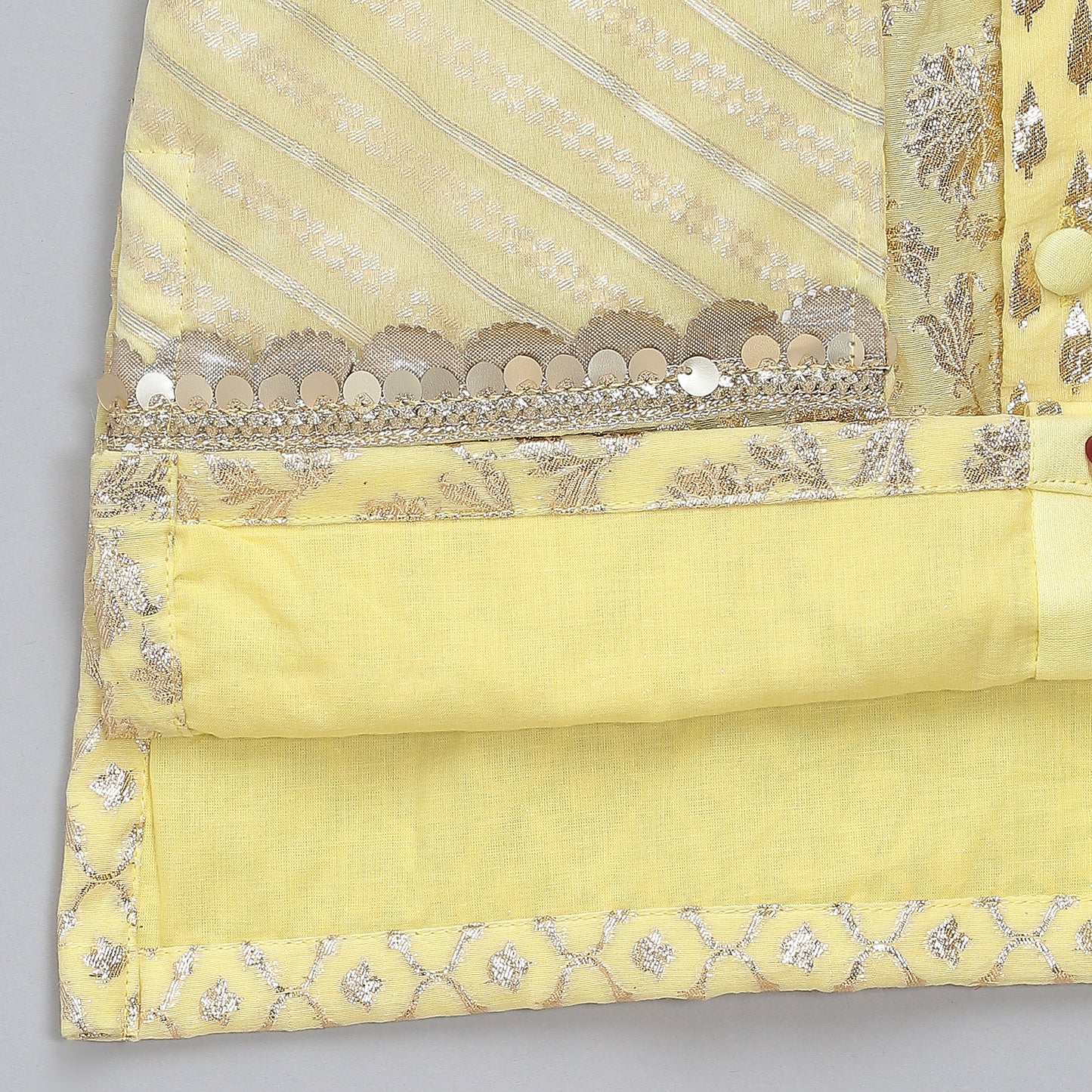 Lime Yellow multi zari panelled kurta Pyjama