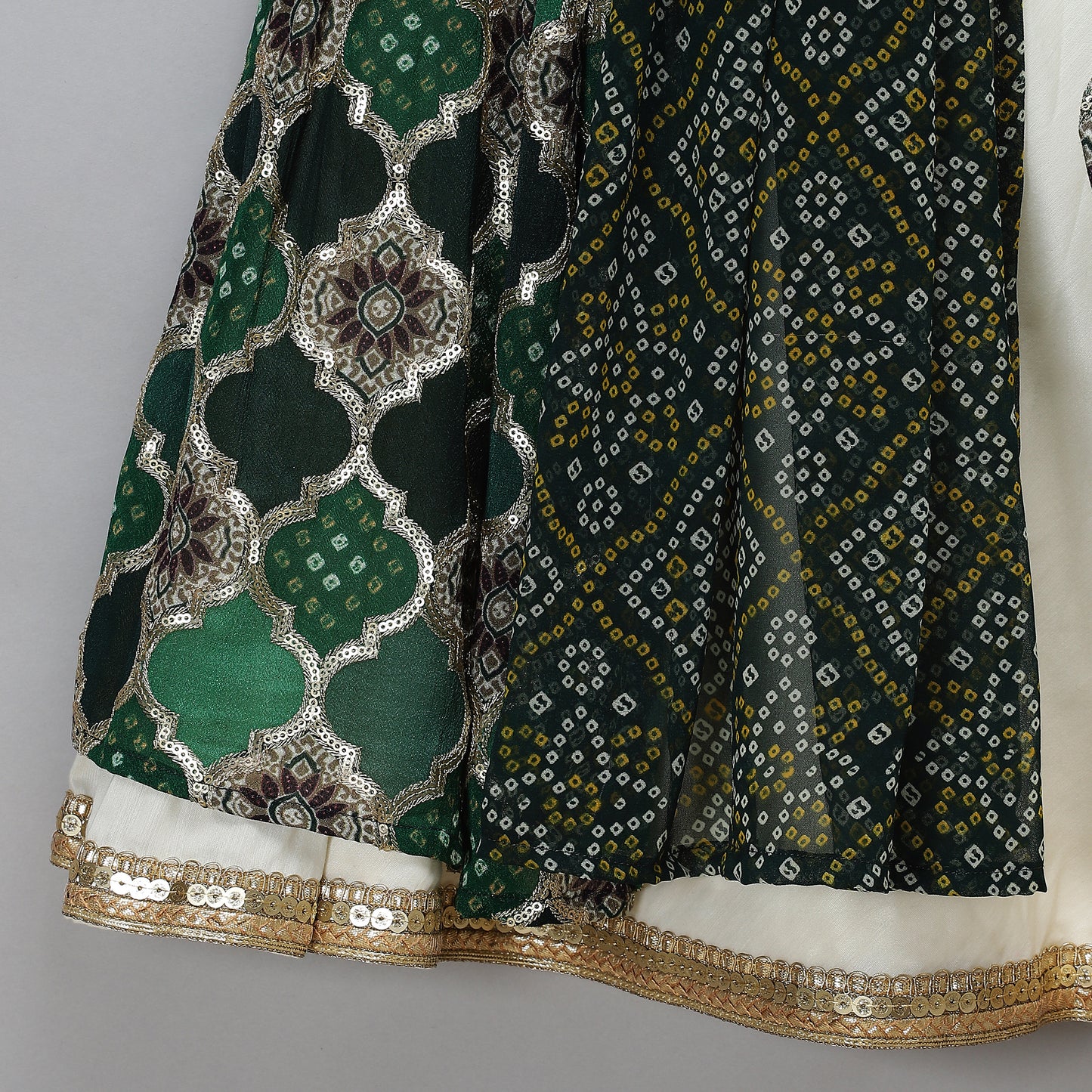 Green Bandhini peplum blouse lehnga set