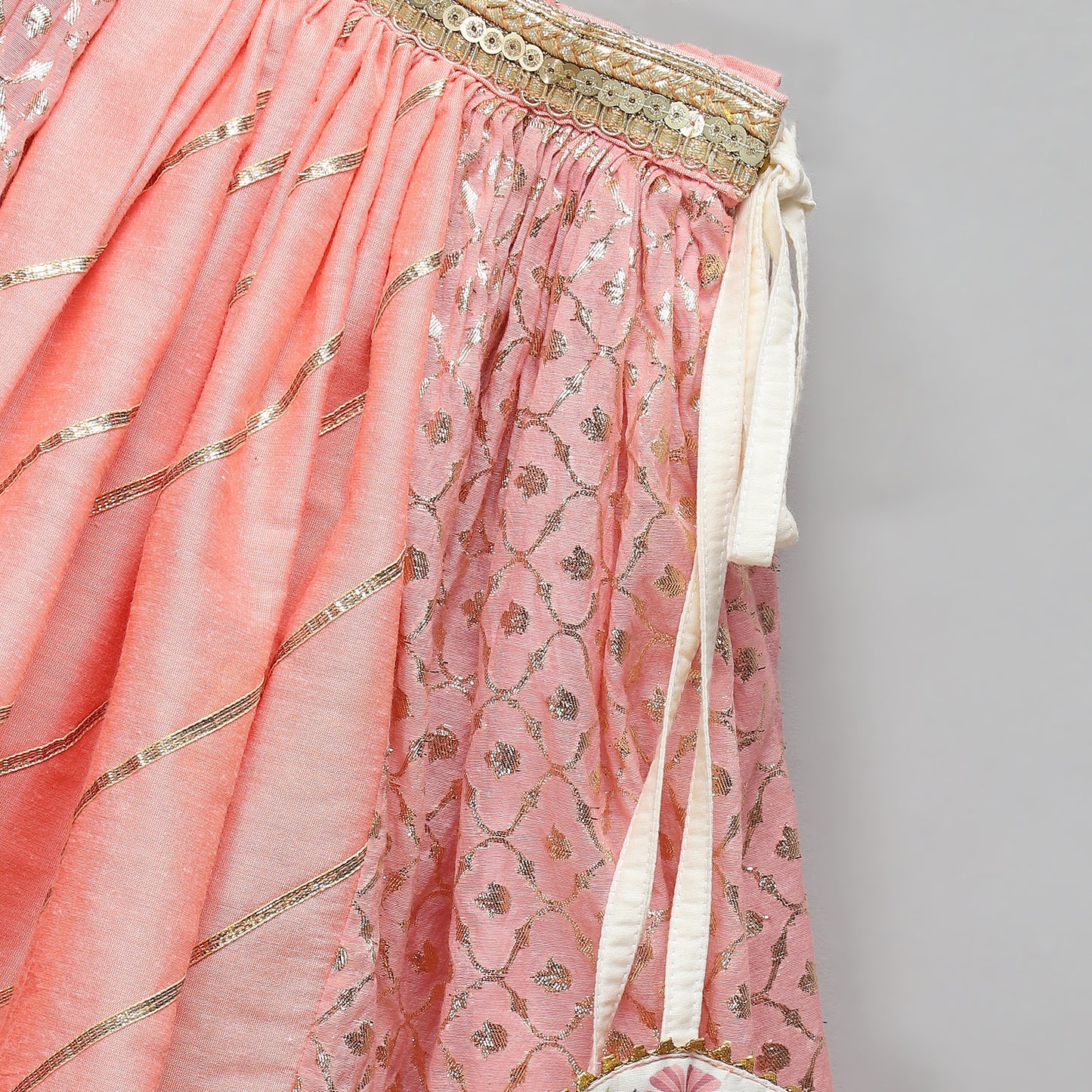 Peach peacock Printed Chanderi lehnga set