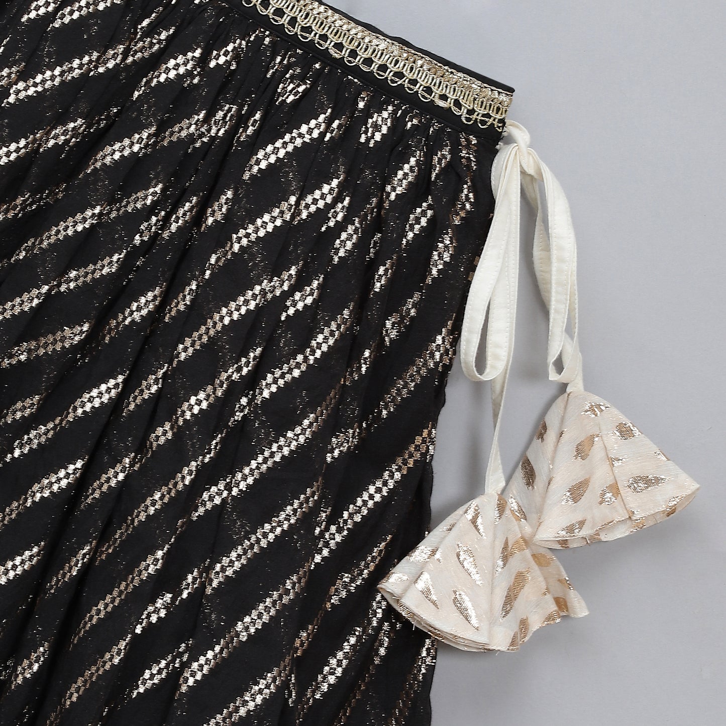Offwhite Black embroidered Chanderi lehnga set