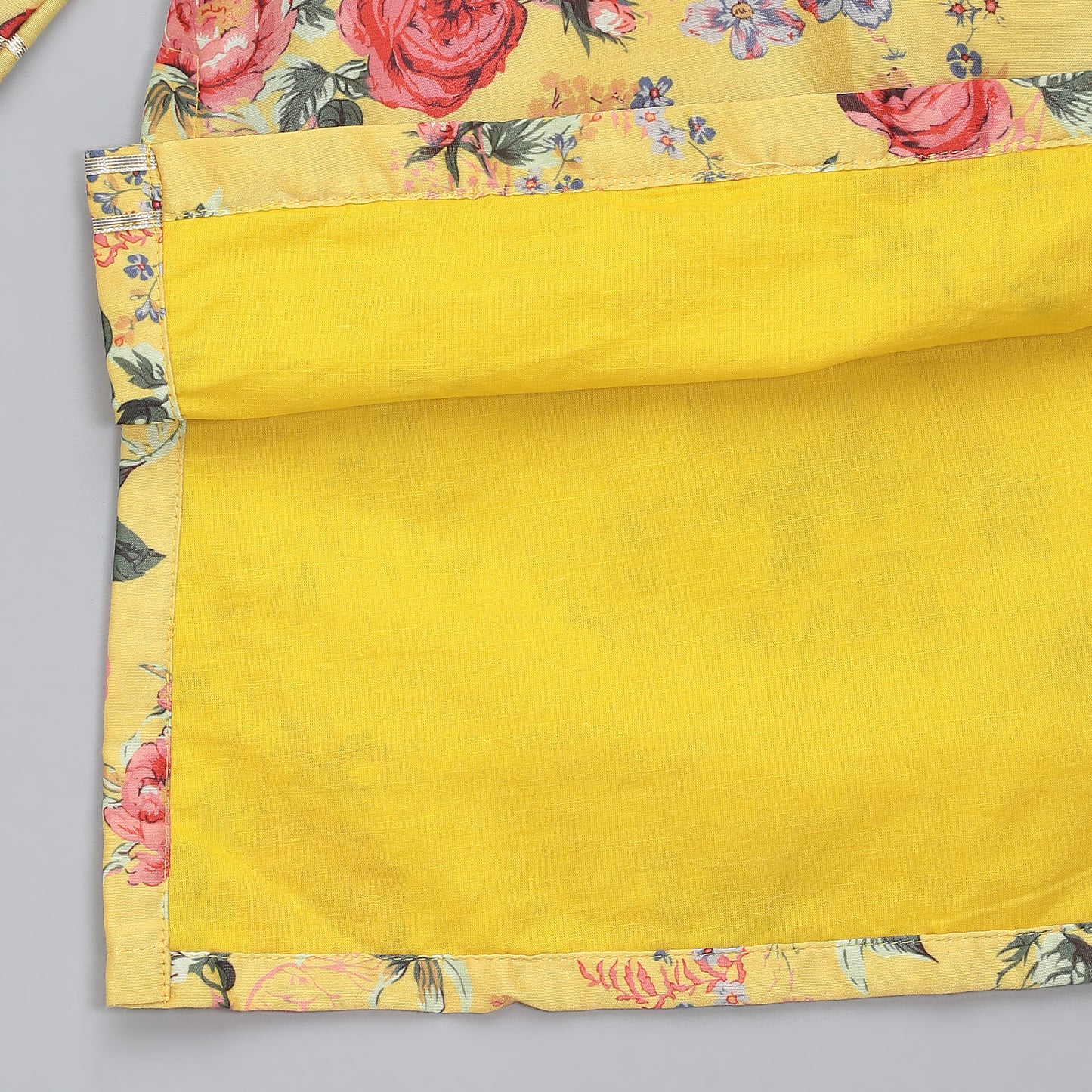 Yellow printed kurta pyjama set with attached print panel