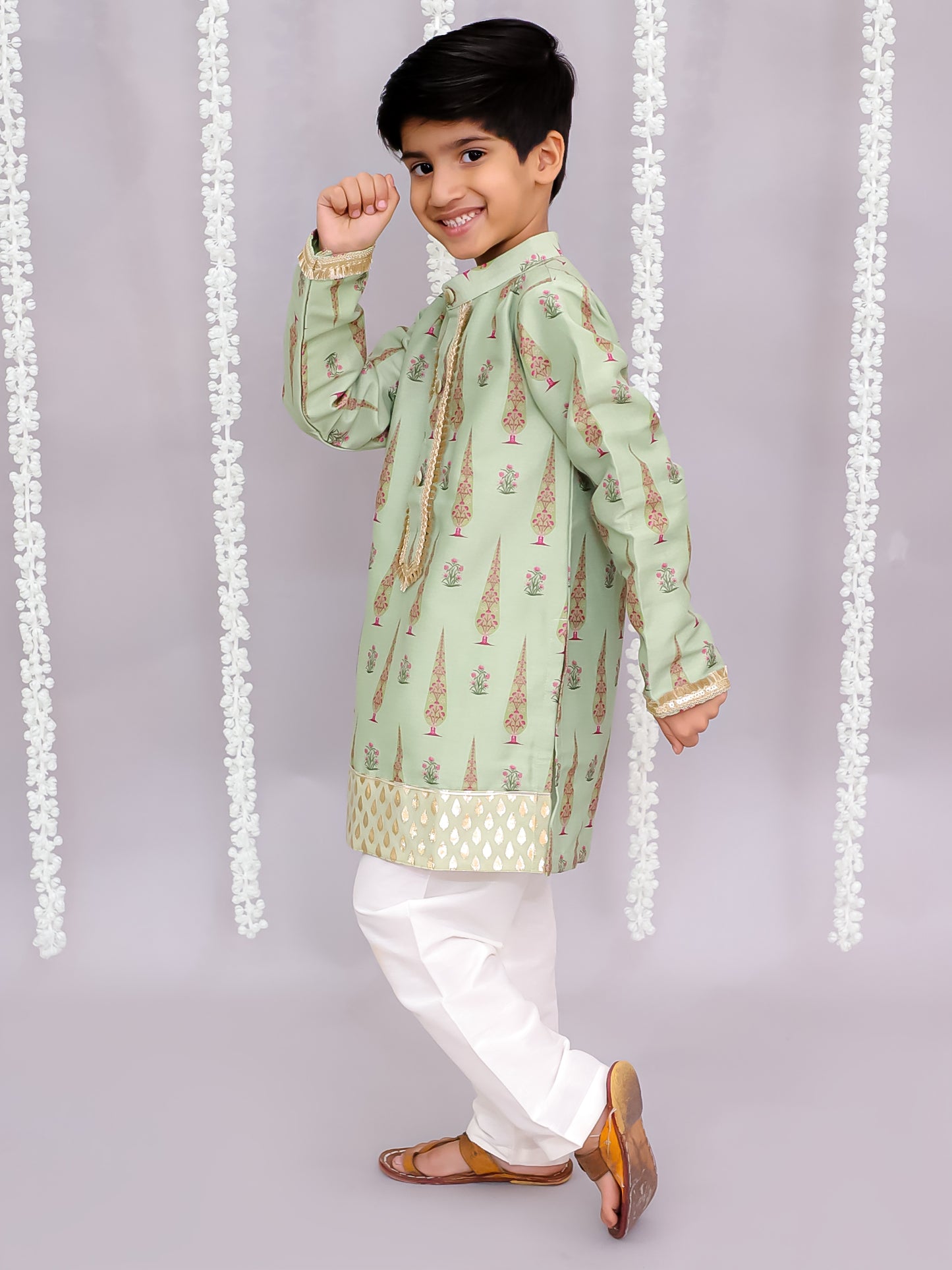 Mint green mughal print kurta set