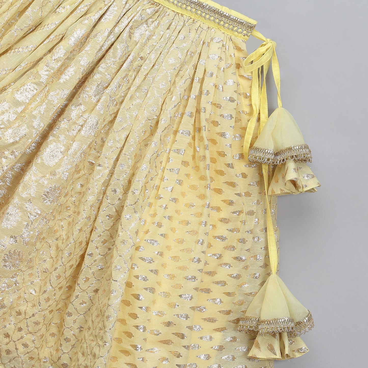 Lime Yellow organza frill chanderi lehnga set