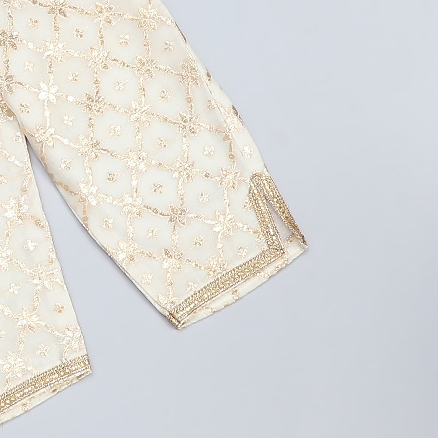 Off white Velvet Kurta set with chanderi panel