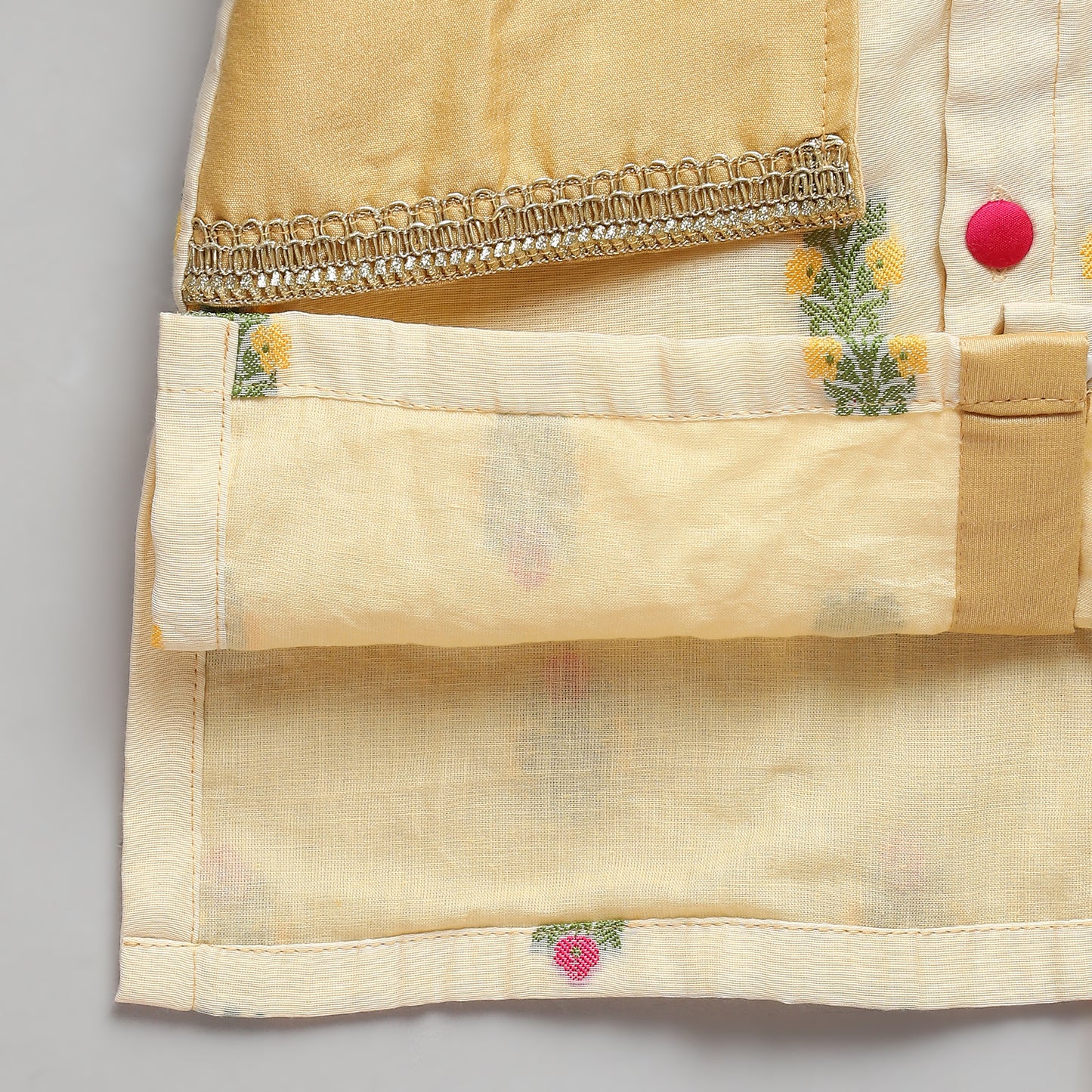 Beige Kurta Pyjama with Laxmi goddess Emb Jacket