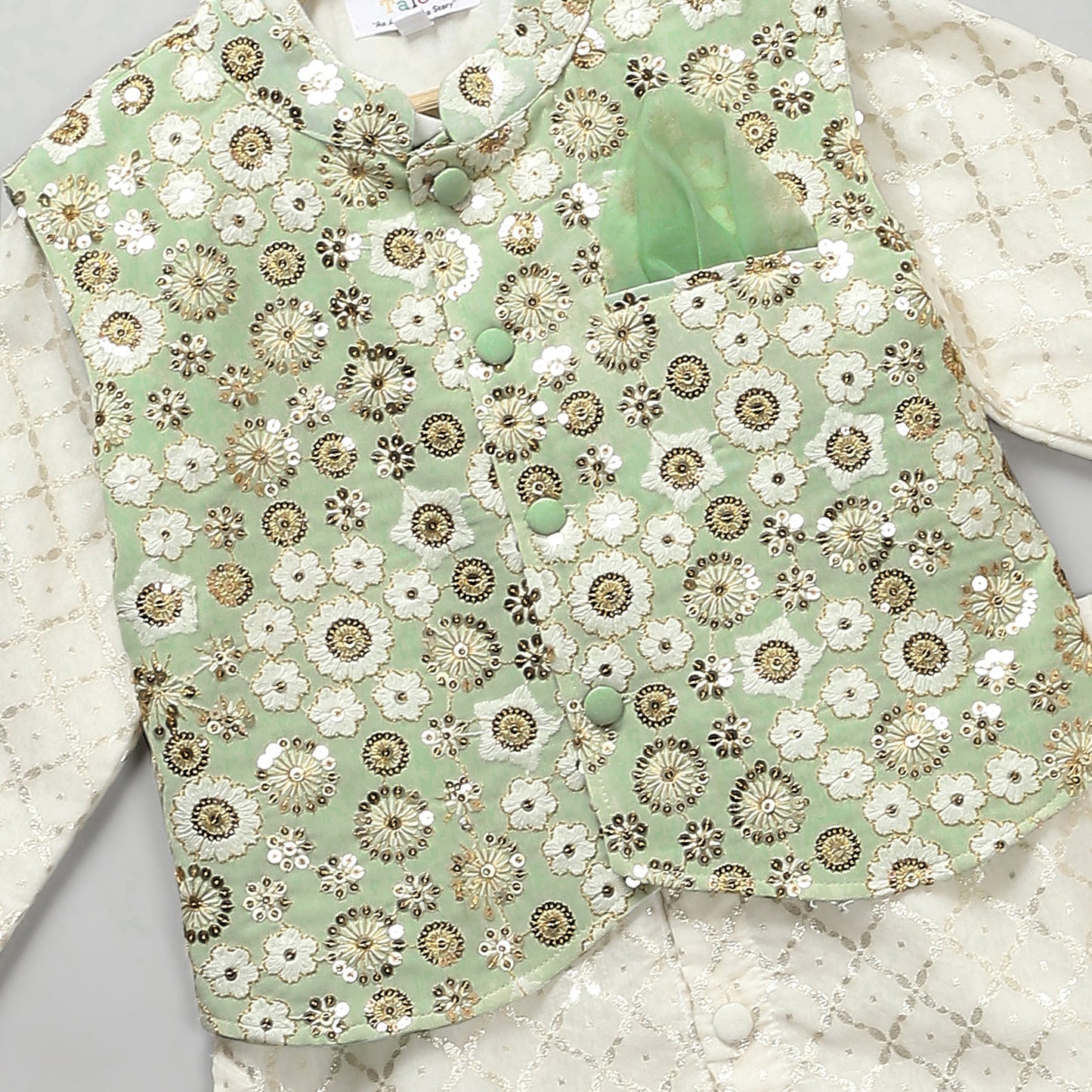 Green sequins embroidery nehru jacket Kurta Payjama set