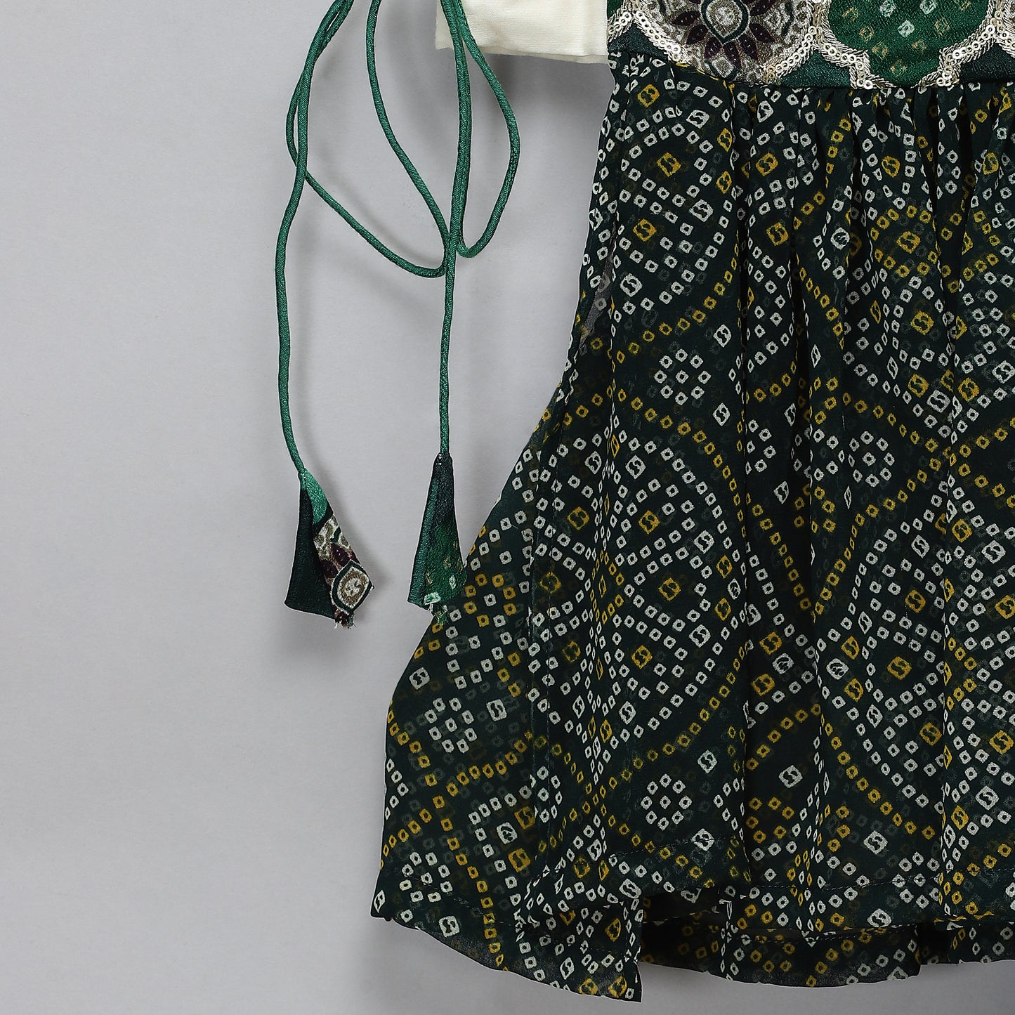 Green Bandhini peplum blouse lehnga set