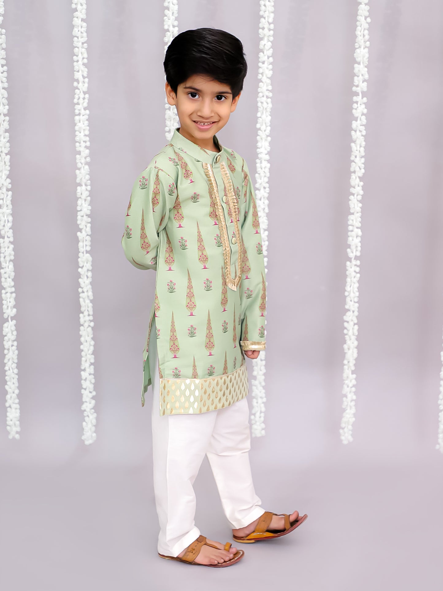 Mint green mughal print kurta set