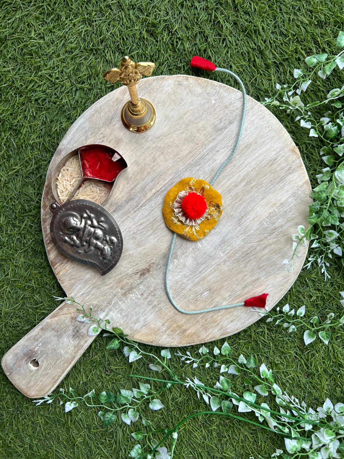 Yellow and red Fabric Rakhi