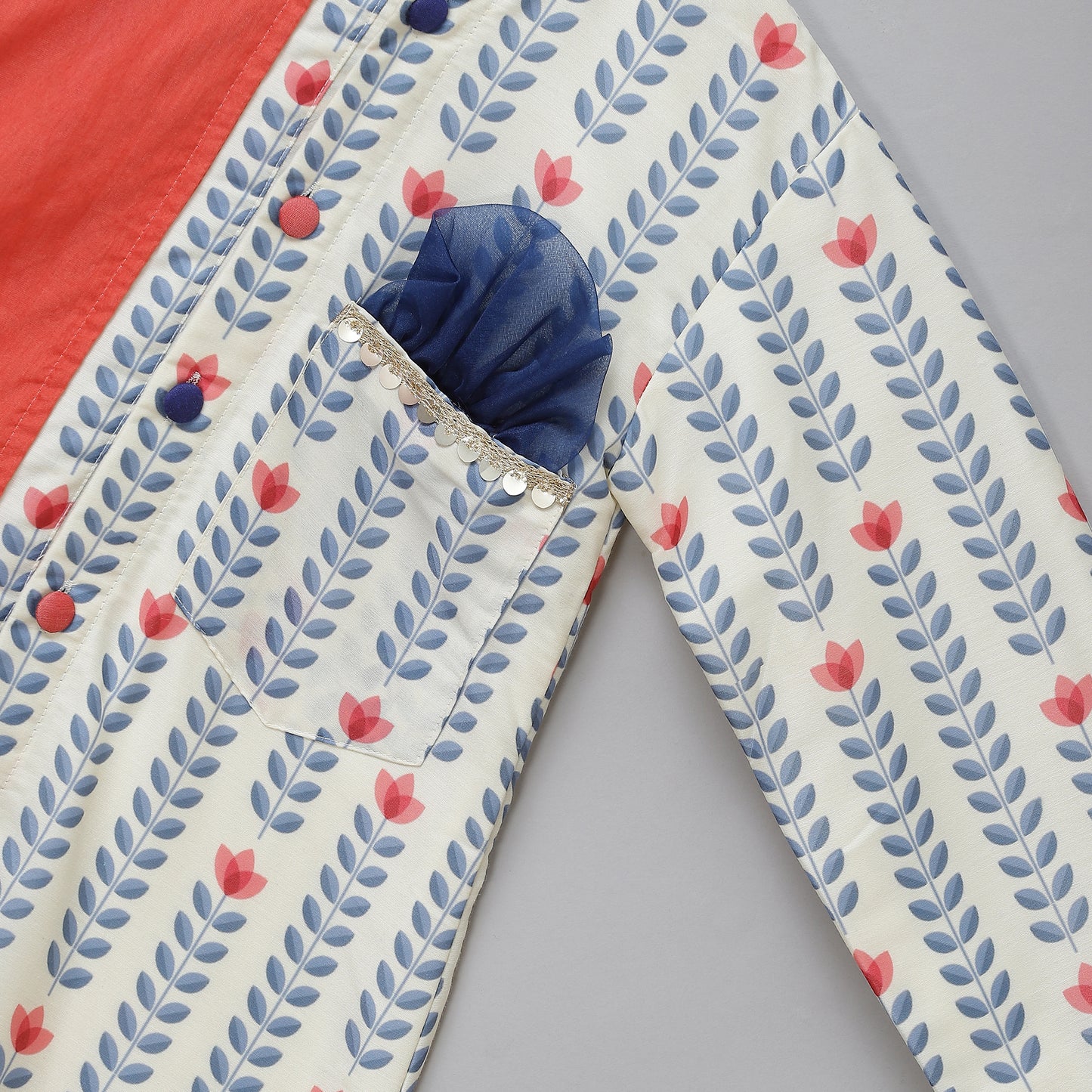 Off White tulip printed Kurta Pyjama set