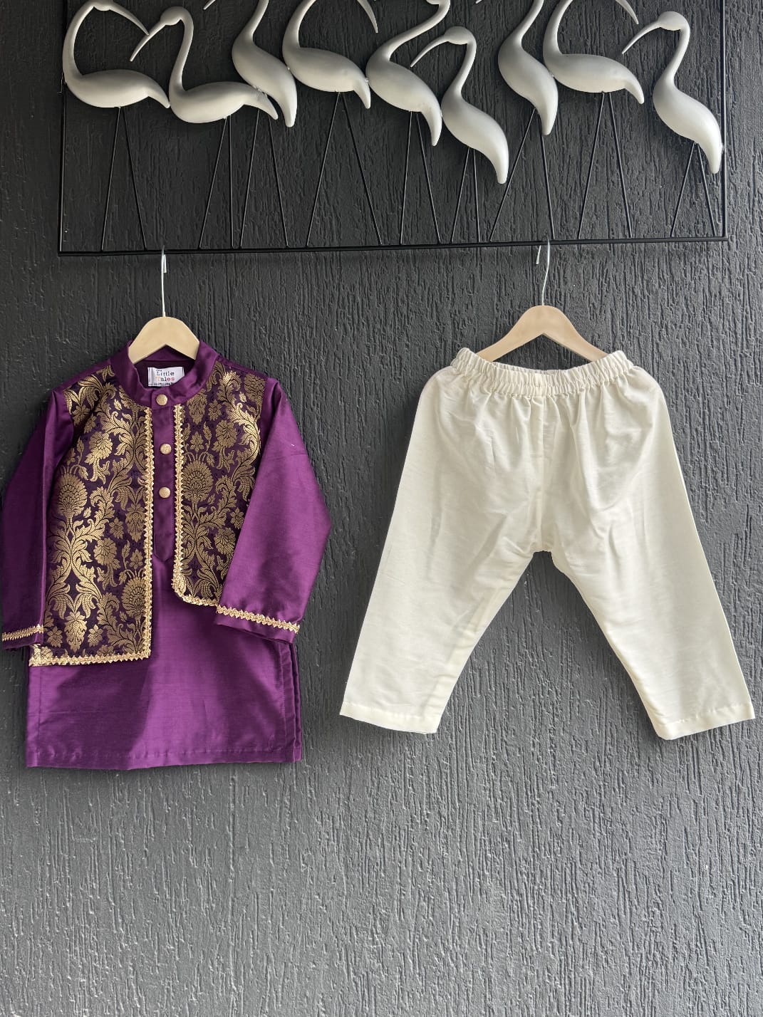 purple kurta with brocade Attached Jacket and Pyjama -1