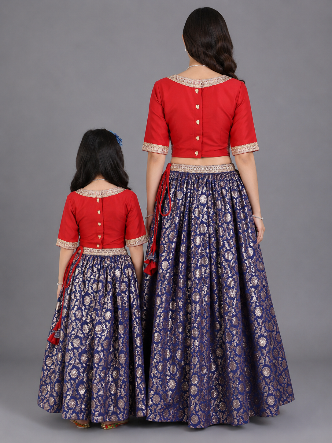 Red and Blue Zari embroidery Lehnga set
