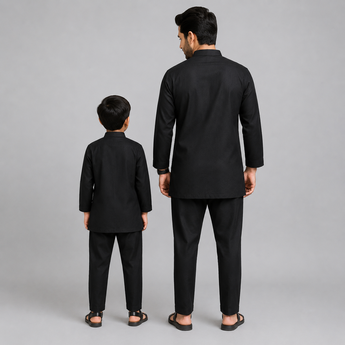 Black Kurta Pyjama with Attached Jacket