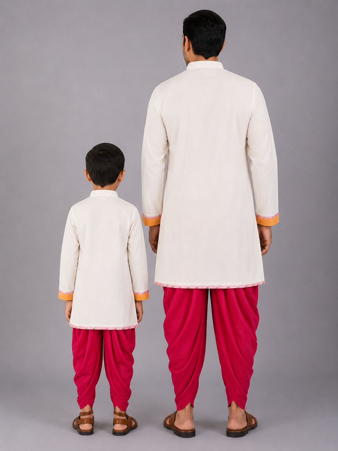 Off White Krishna Embroidered Angrakha Kurta Dhoti Set