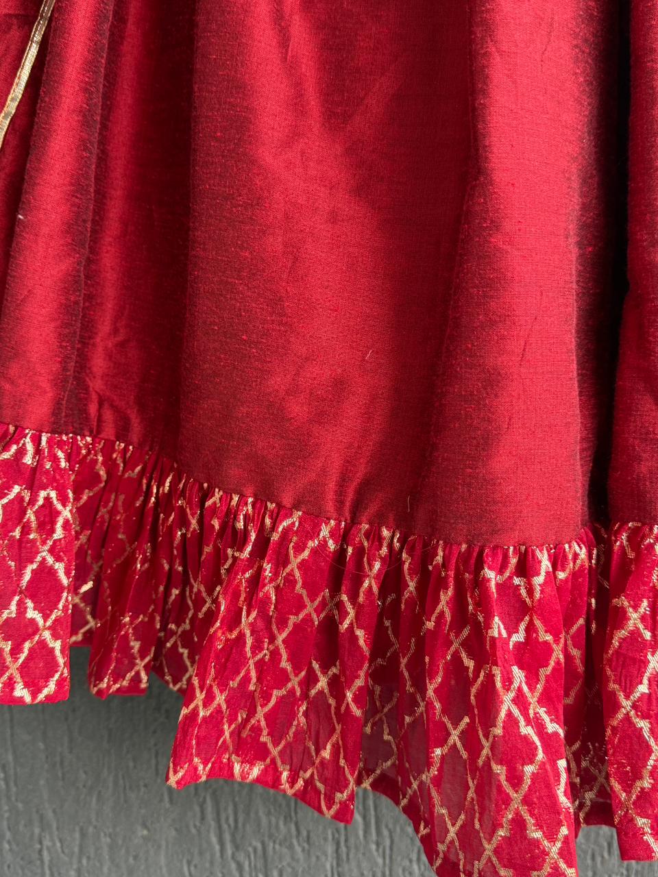 Deep Red peplum chanderi blouse lehnga ( MAASI KI SHAADI)