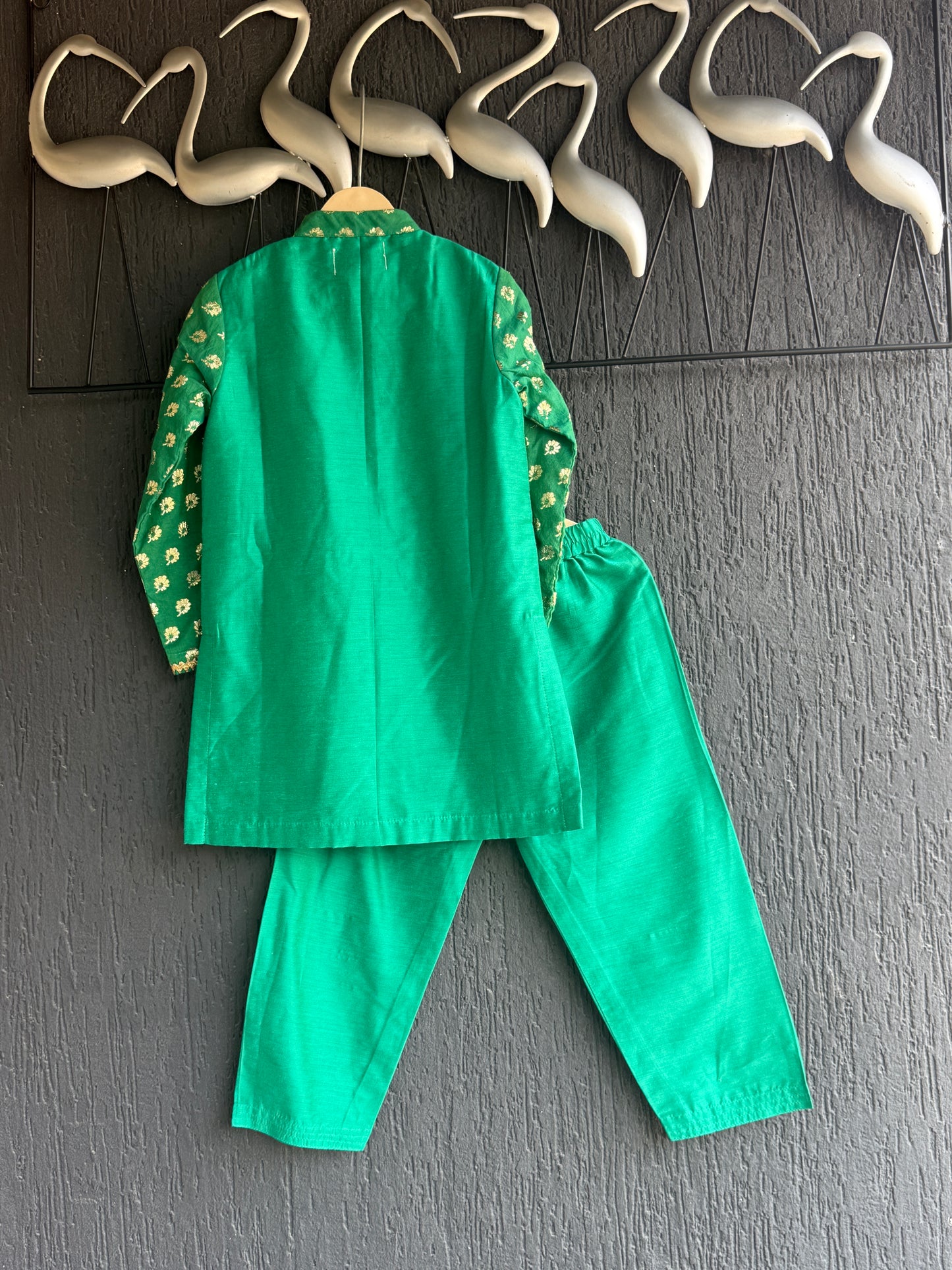 Parrot Green Chanderi Panel Kurta Pyjama set