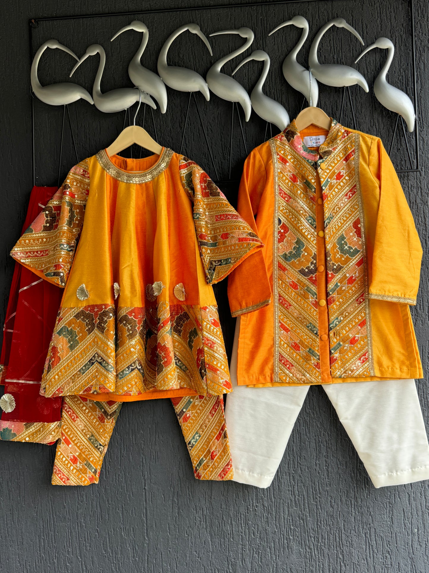 Orange/Yellow Embroidery panel kurta set