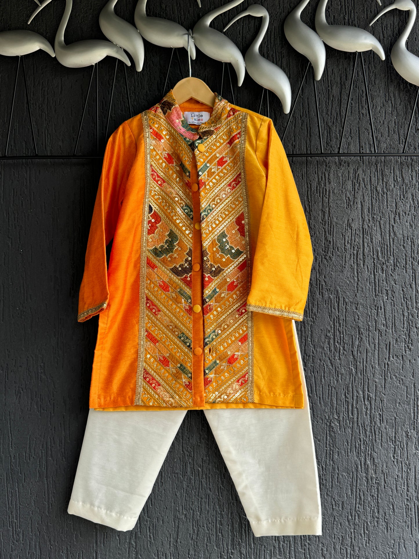 Orange/Yellow Embroidery panel kurta set