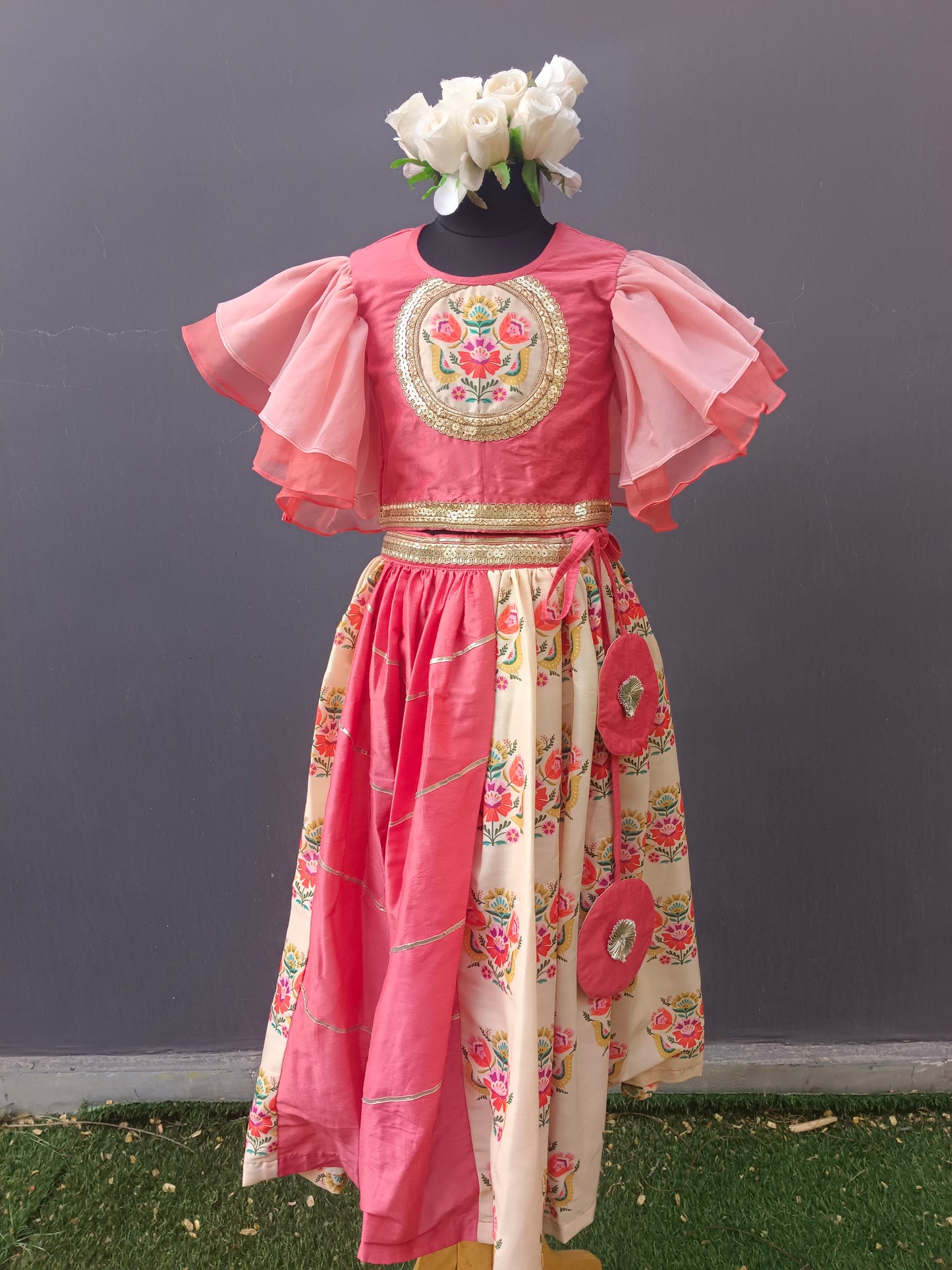 Coral Big Boota blouse Lehnga set